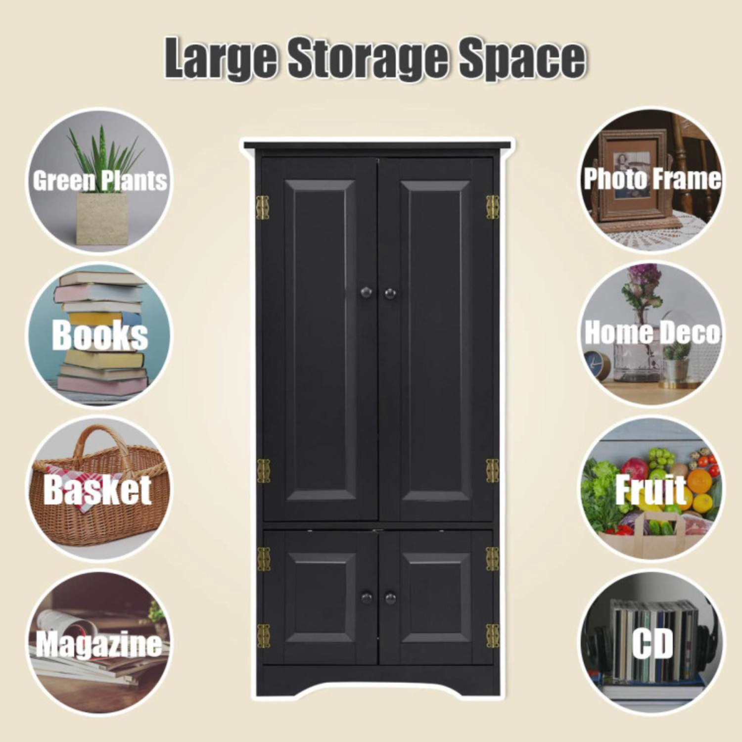 Hivvago Accent Floor Storage Cabinet With Adjustable Shelves And Antique 2-Door