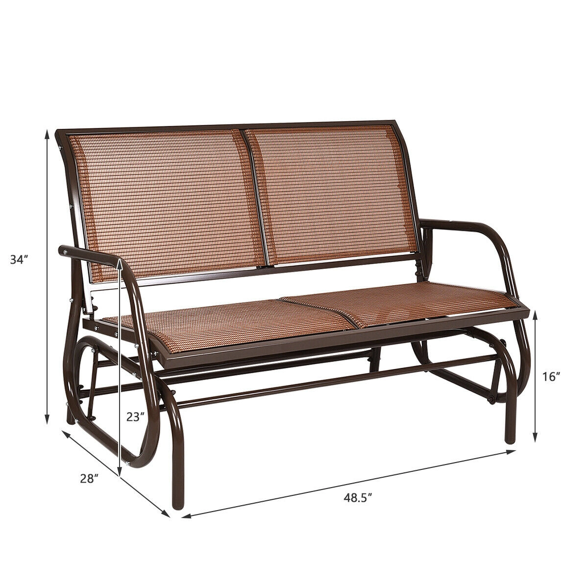 SUGIFT Brown Steel Frame 48-in Swing Glider Loveseat Rocker Lounge Bench