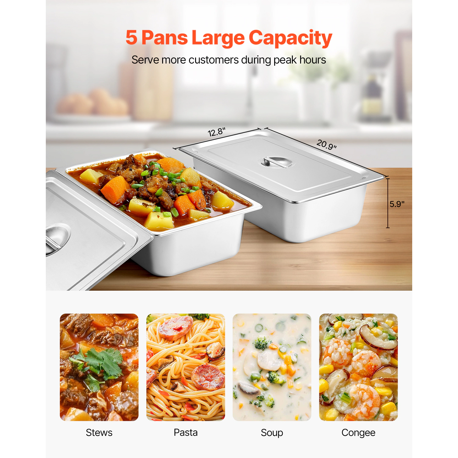 HONGGE Commercial Food Warmer Electric Steam Table with Independent Temperature Control Stainless Steel Buffet Catering