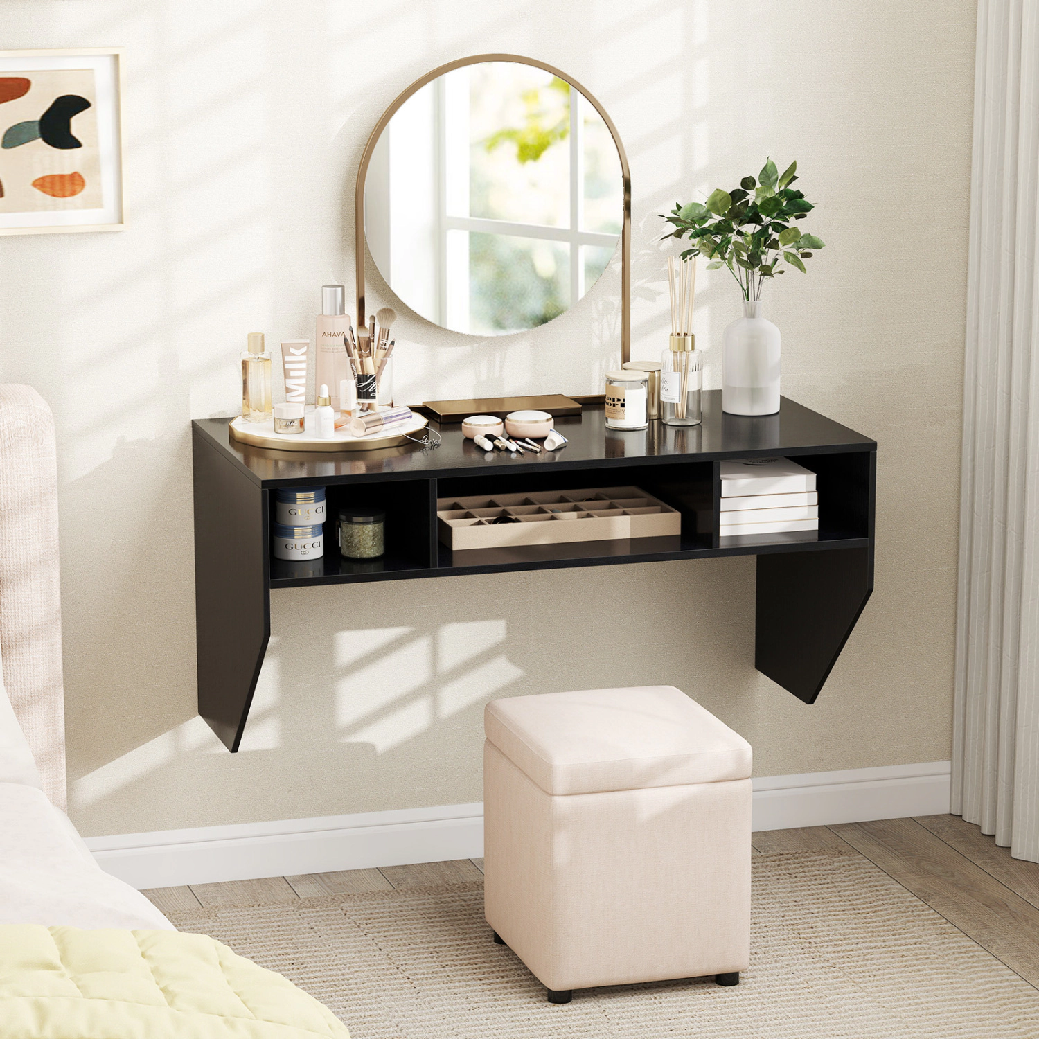 LJG Wall-Mounted Computer Desk Floating Laptop with 3 Storage Compartments