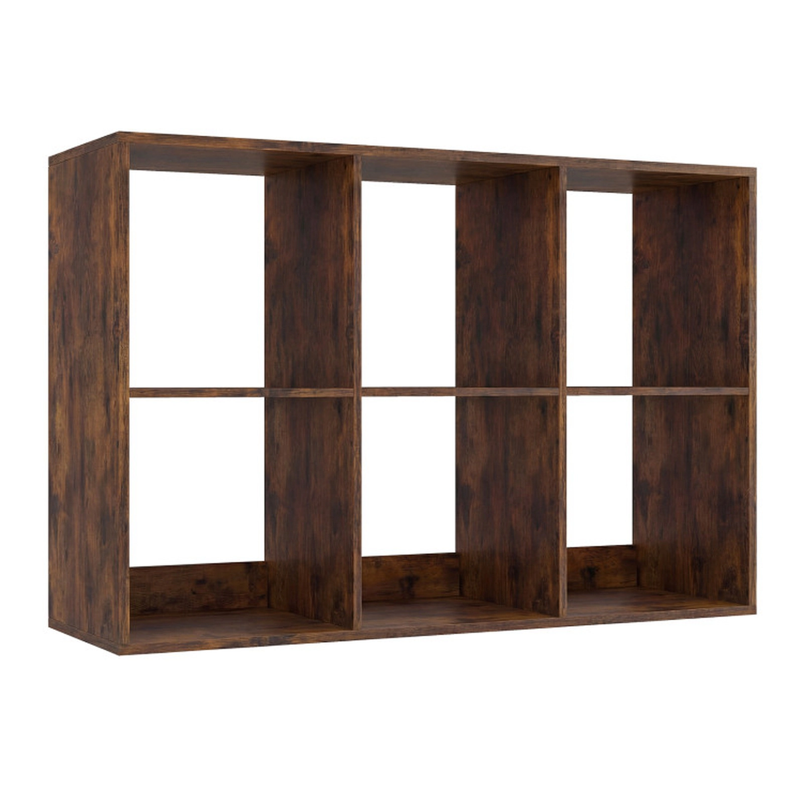 SUGIFT 6-Cube Rustic Brown 41-in Horizontal Low Bookshelf with Back Guardrail and 154-lb Tabletop