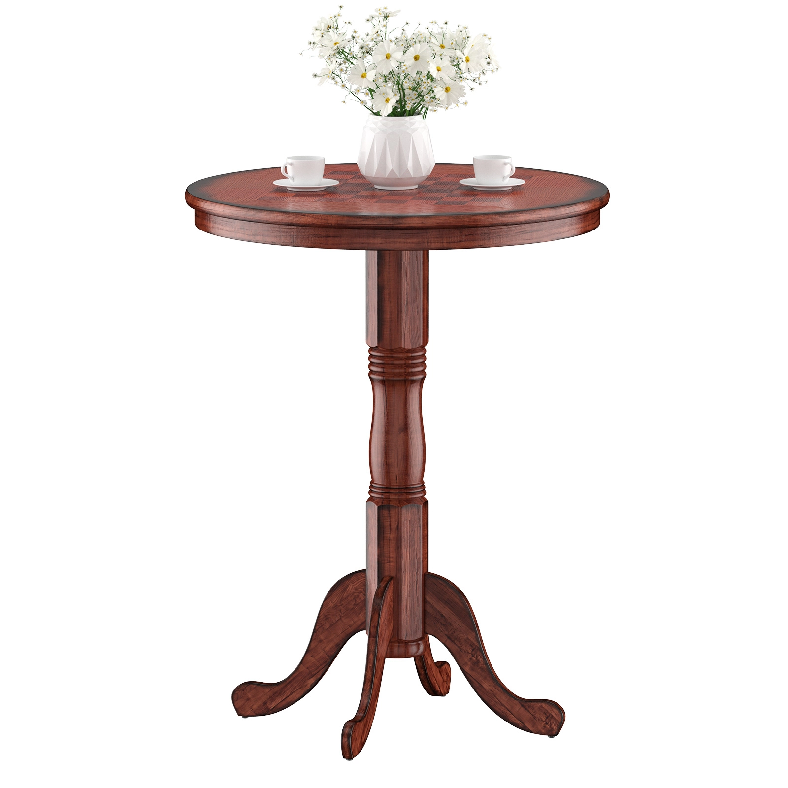 SUGIFT 42-in Round Wooden Pub Pedestal Side Table with Chessboard Top 220-lb Capacity As the Picture Shows Color