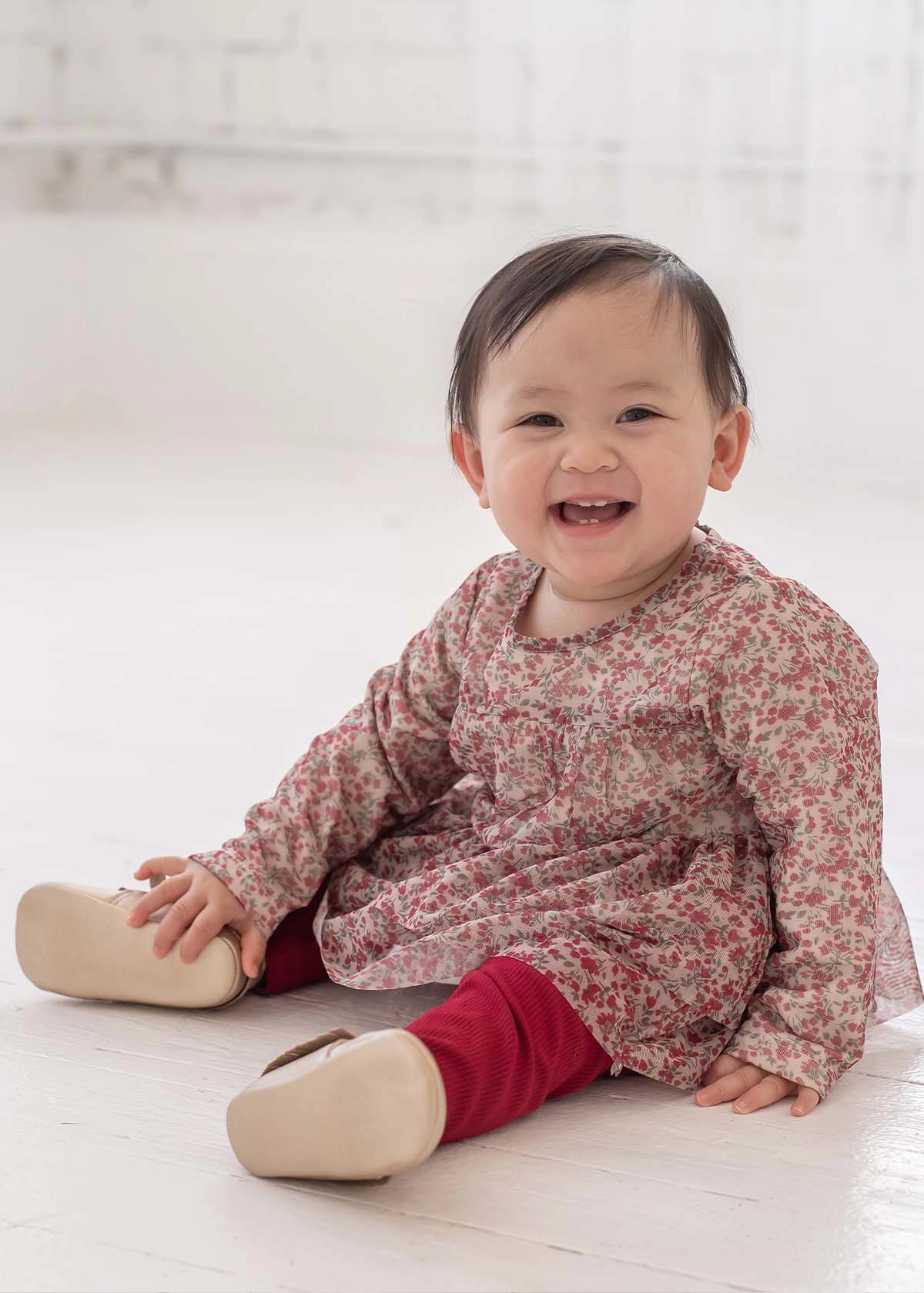 Isobella and Chloe Cranberry Knit Top with Floral Tulle Matching Leggings - 2-Piece Toddler Set