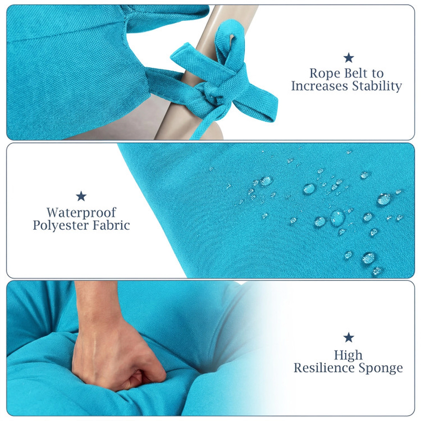 SUGIFT 45.5-in x 22-in Turquoise Tufted High Back Outdoor Patio Chair Cushion with 3-Fold Design and String Ties