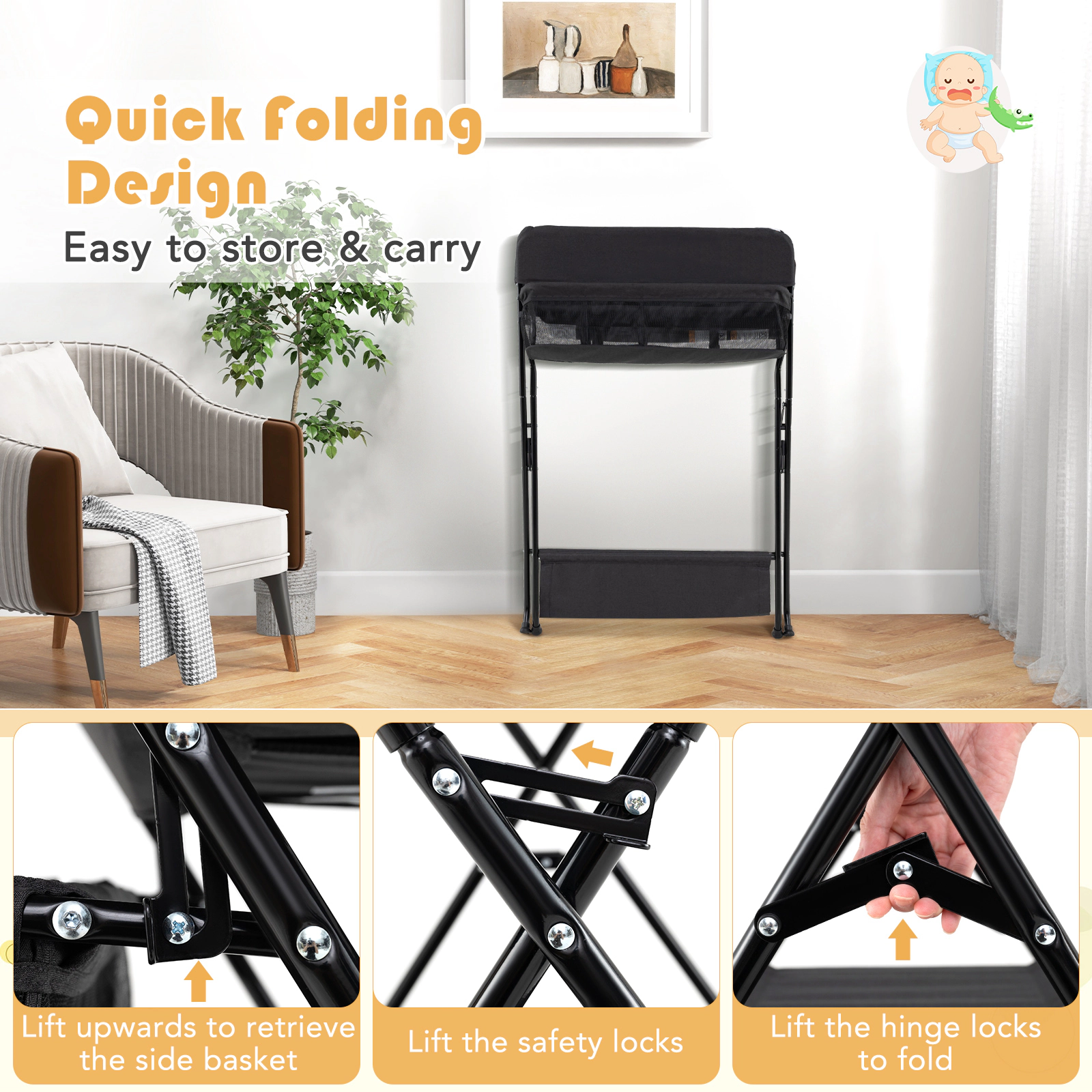 SUGIFT Folding Baby Changing Table with Storage Basket and Shelf
