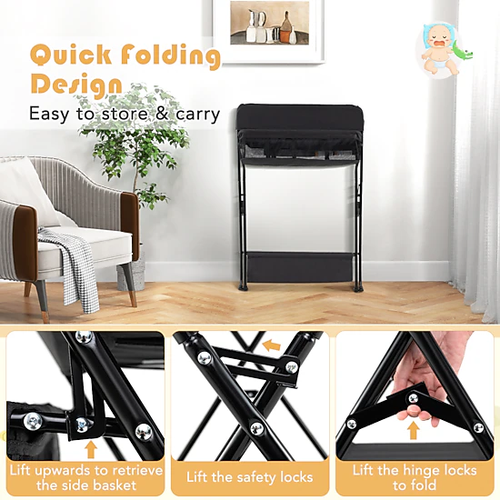 SUGIFT Folding Baby Changing Table with Storage Basket and Shelf