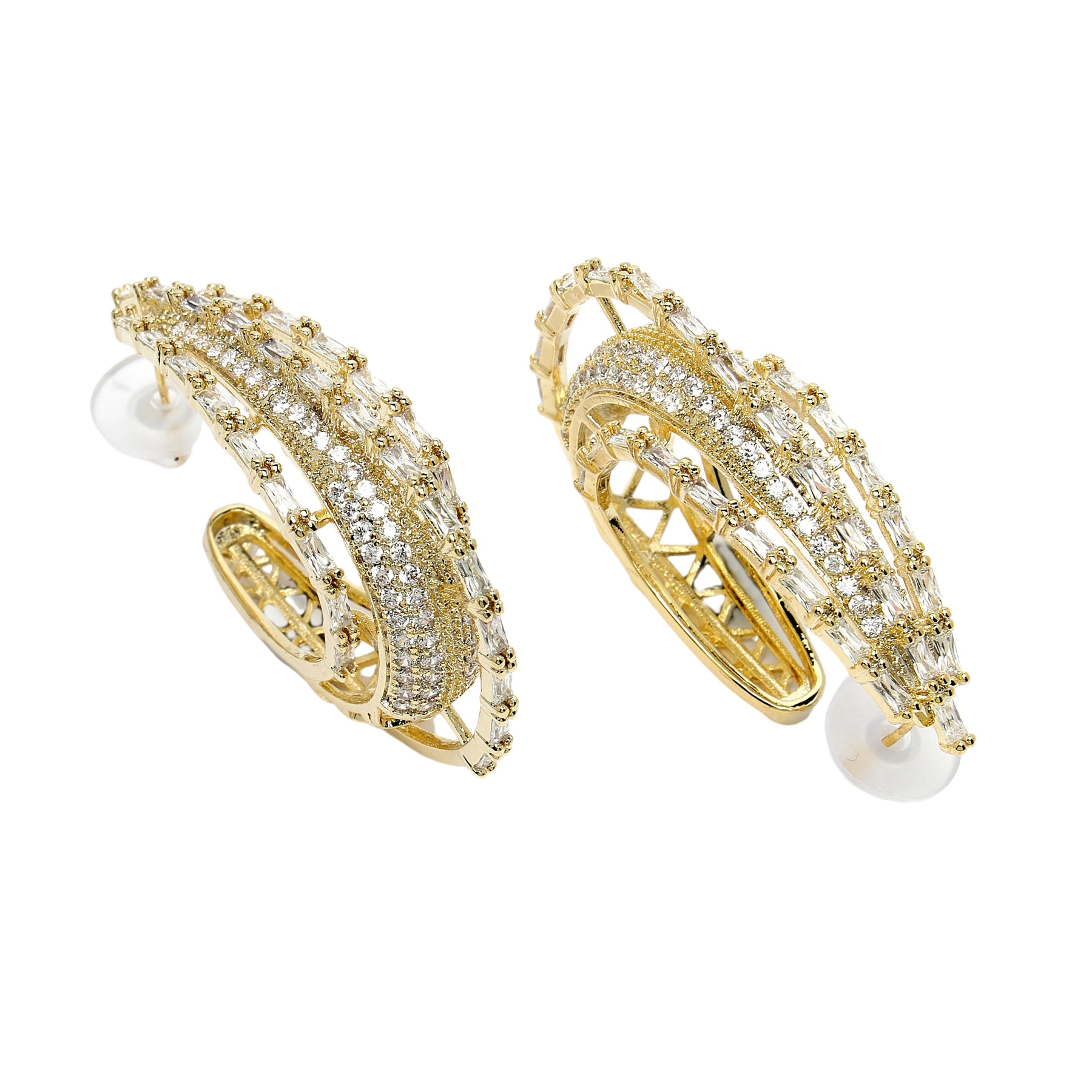 AGP PARIS Womens Diva Collection Zirconia Cashew Shaped Hoop Earrings