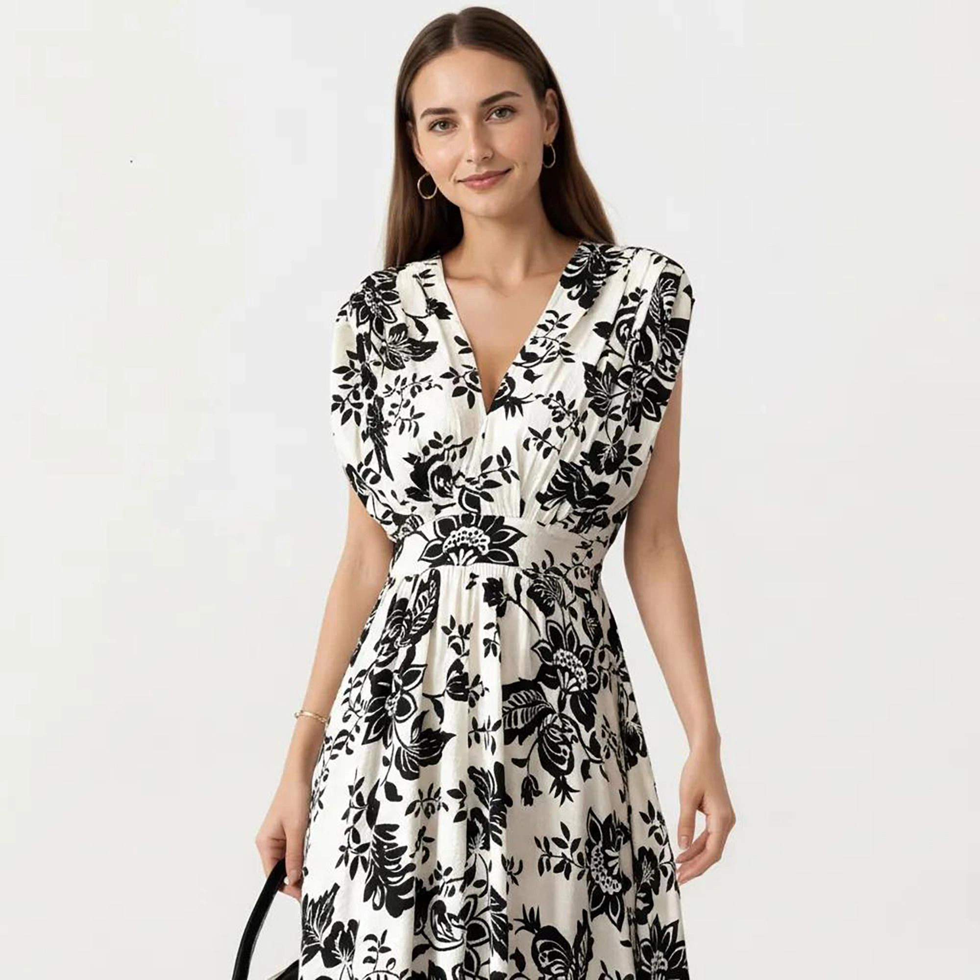 Anna-Kaci Womens Floral V-Neck Flutter Sleeve Maxi Dress