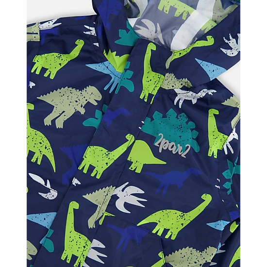 Deux par Deux Boys Packable Windbreaker In Polyester Dinosaur Print