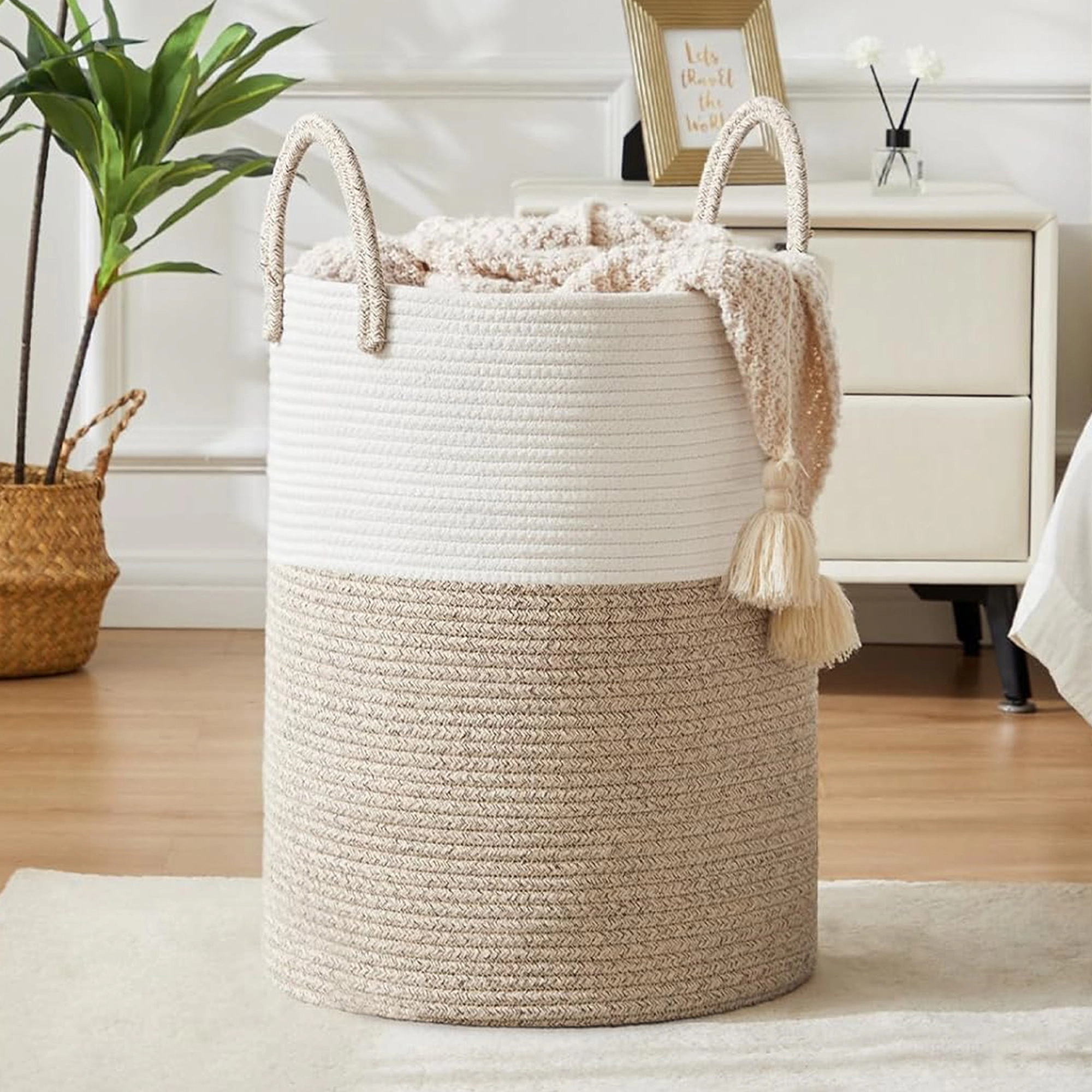 Cheer Collection Large Cotton Rope Laundry Hamper with Handles