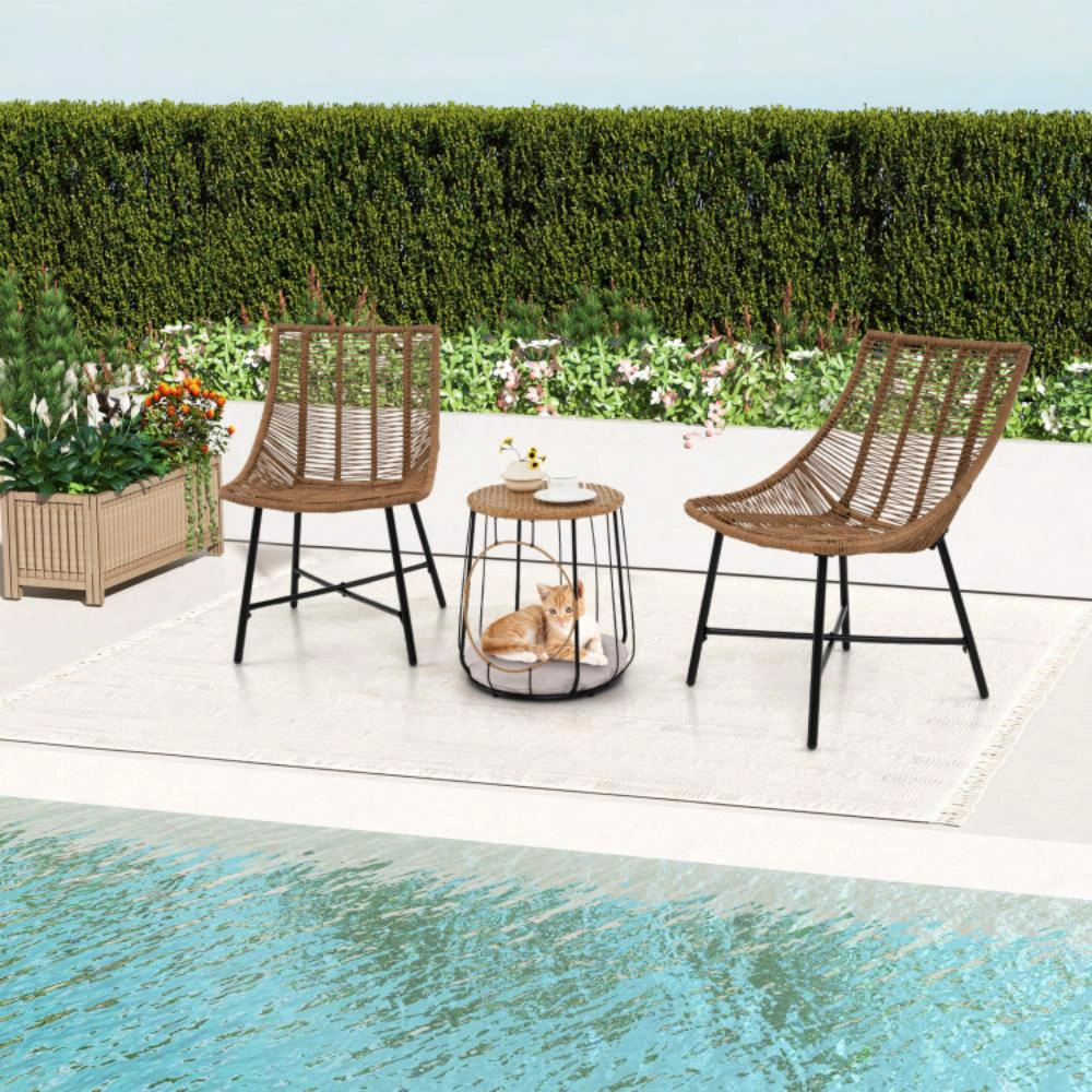 Hivvago 3 Piece Outdoor Furniture Set With Pet Housefor Patio Yard-Brown