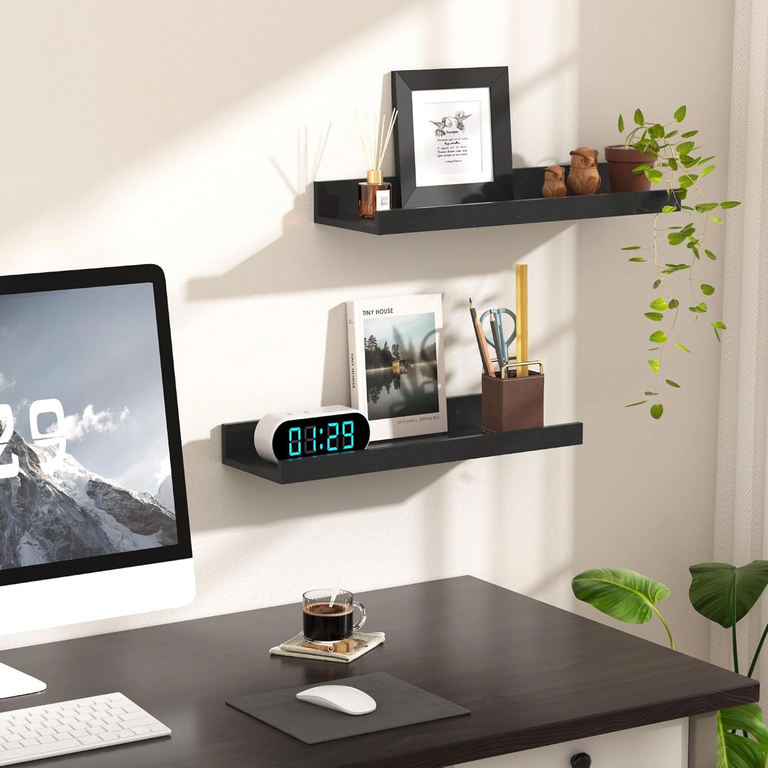 Stock Preferred Pack of 6 15.7 Inch Wood Floating Wall Shelves for Storage and Display