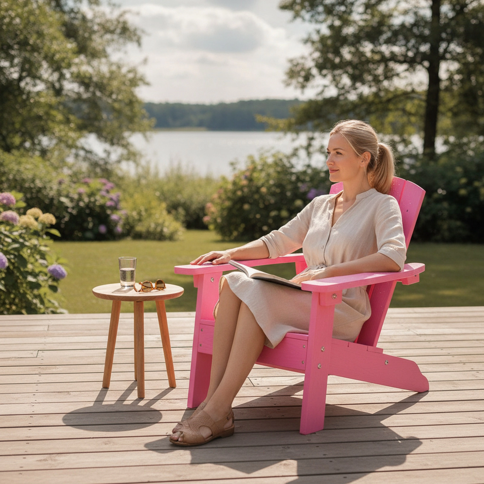 Kids Adirondack Chairs Set of 2 All-Weather Plastic Patio Chairs with 105-Degree Slatted Backrest 304 Stainless Pink