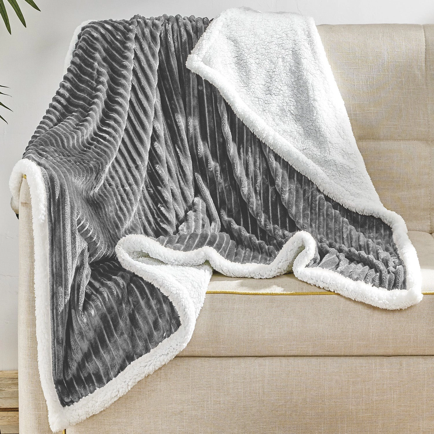 Plazatex Corduroy Faux Sherpa Reverse Throw Blanket - 50x60