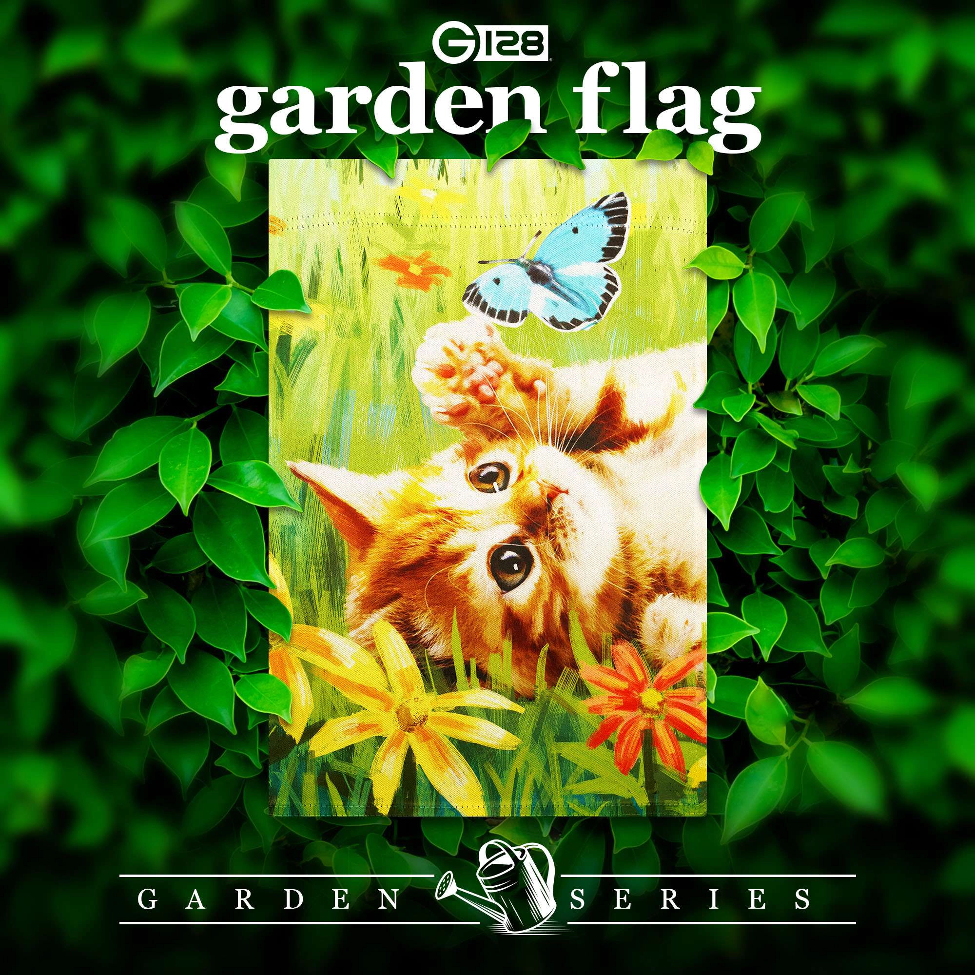 G128 12x18 Inch Kitten Butterfly Flowers Double-Sided Garden Flag, Spring Outdoor Lawn Decoration