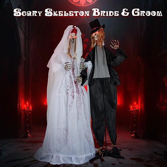 SUGIFT 7.2-ft Halloween Animatronic Standing Bride with Sound-Activated ...