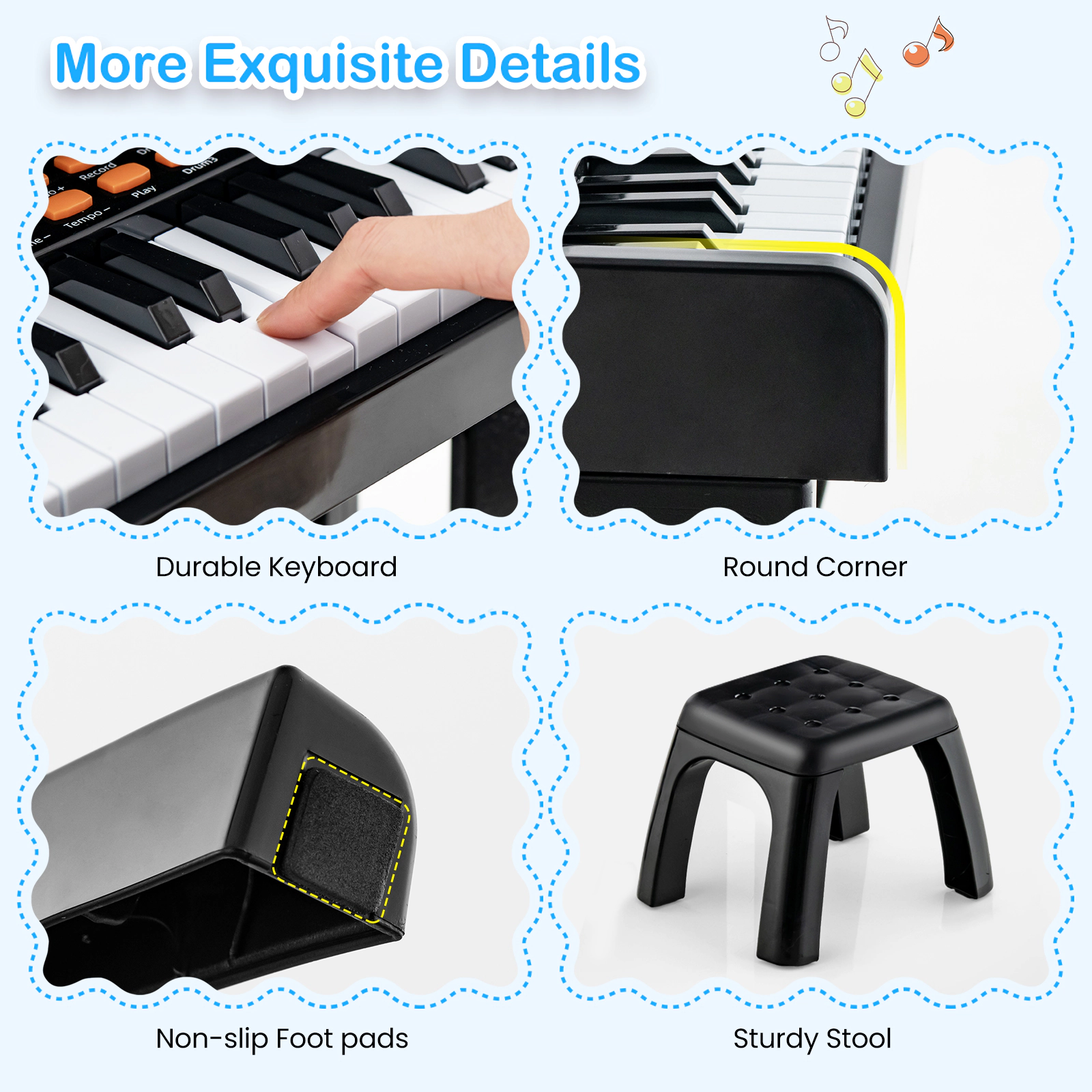 SUGIFT Black 37-Key 110-lb Stool Capacity Kids Piano Keyboard with Microphone and Detachable Music Stand