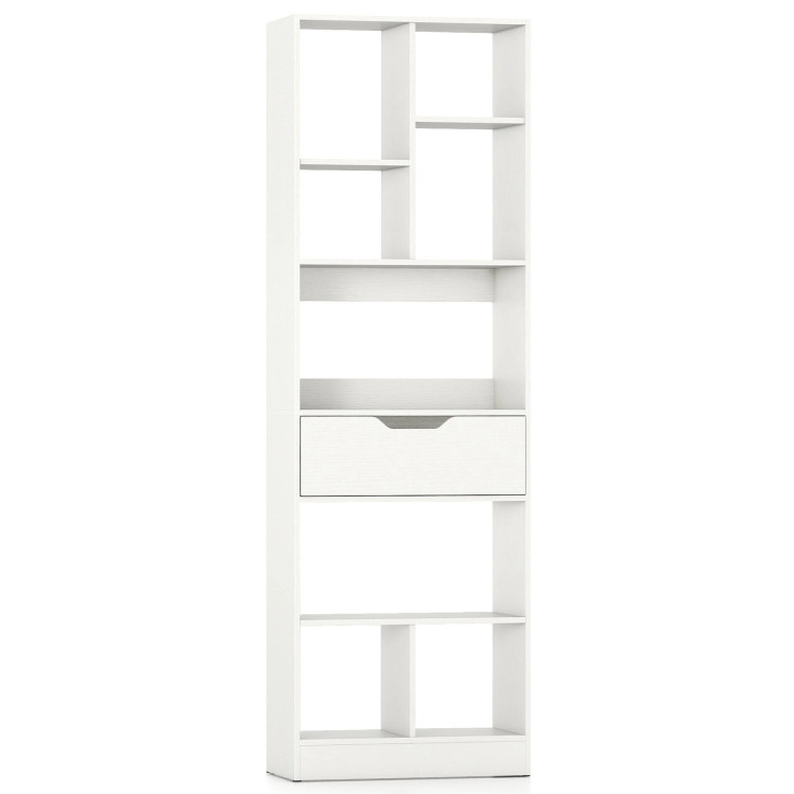 SUGIFT 61-in Tall Freestanding Bookcase with Drawer 8-Cube Storage Organizer 187-lb Capacity White