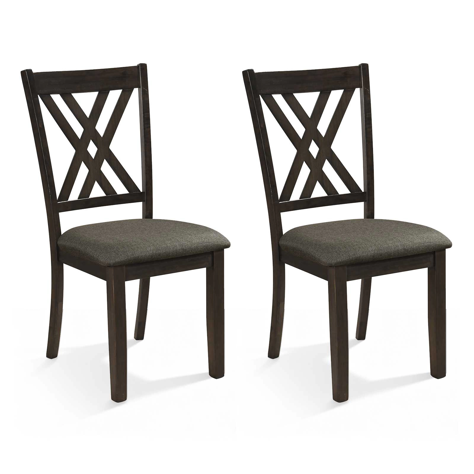 SUGIFT Set of 2 Linen Upholstered Wooden Dining Chairs with X-Brace Back