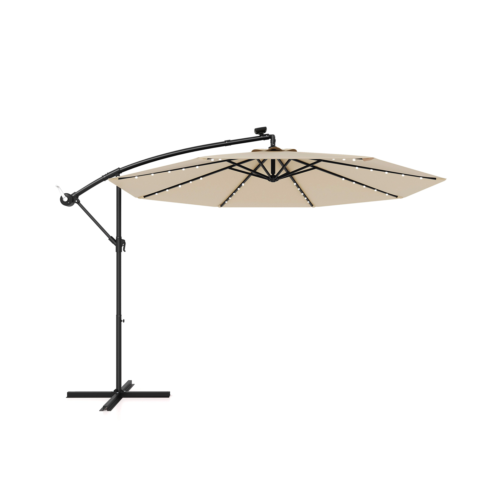 SUGIFT 40 LED Lights Crank Lift and Cross Base 10 FT Solar Offset Cantilever Patio Umbrella
