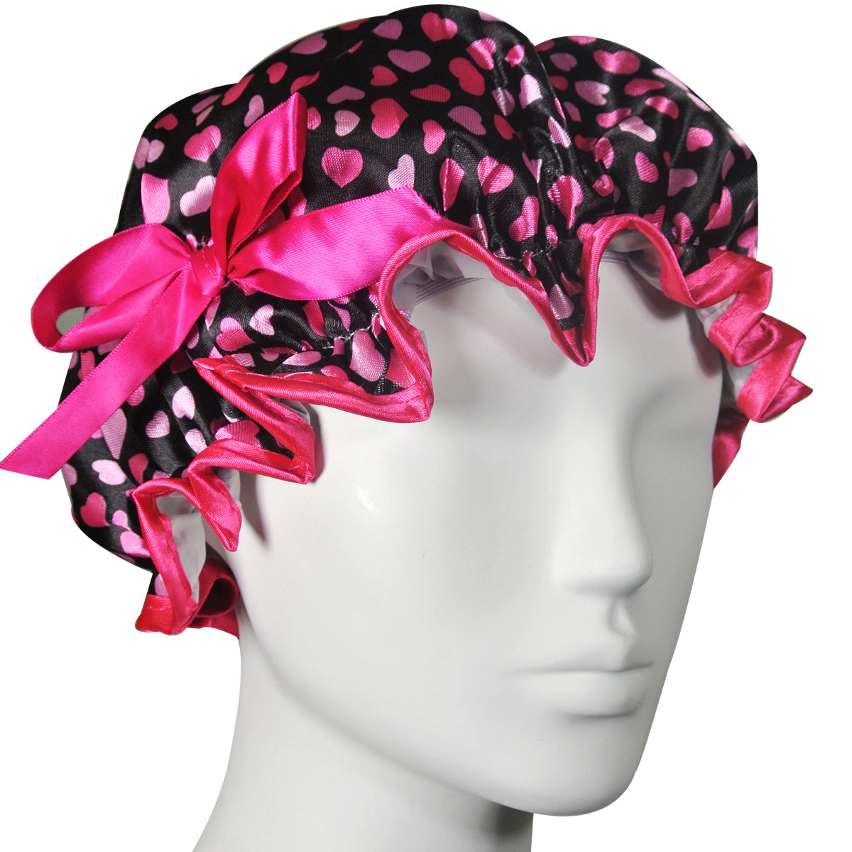 Wrapables Women's Stylish Satin Shower Cap, Hearts & Pink Bow