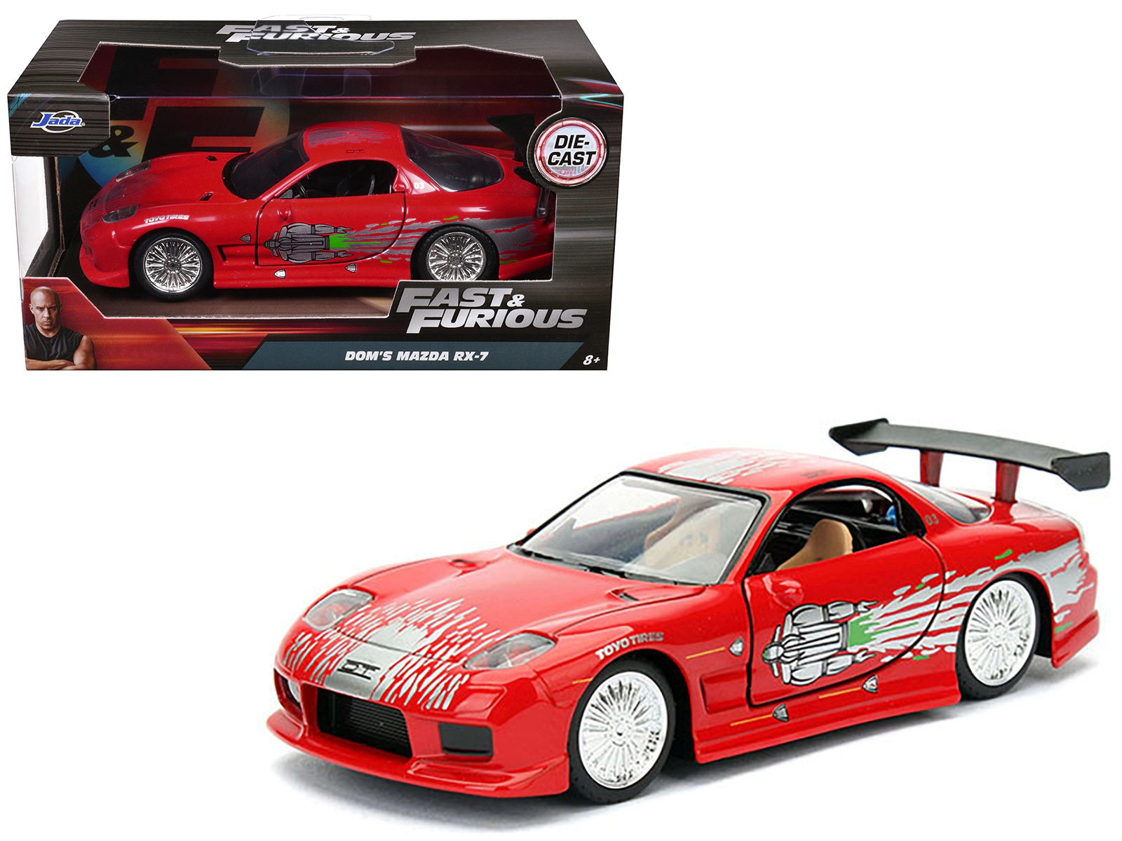 Jada Dom's Mazda RX-7 Red with Graphics "Fast & Furious" Movie 1/32 Diecast Model Car by Jada