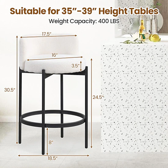 Hivvago Boucle Counter Stools With Curved Backrest Set Of 4 - 24 Inch ...