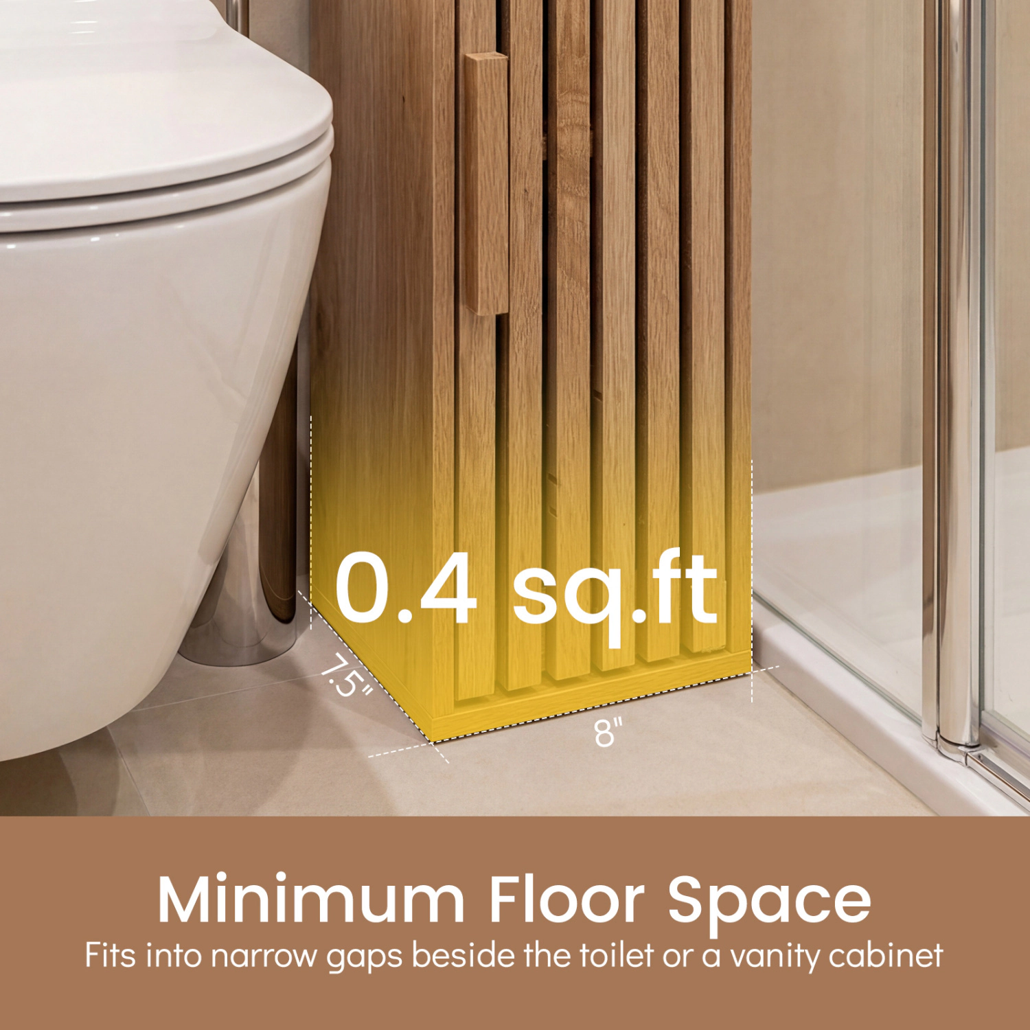 Glintex Slim Toilet Paper Holder Stand with Hidden 2-Tier Cabinet and Slat Door, Natural