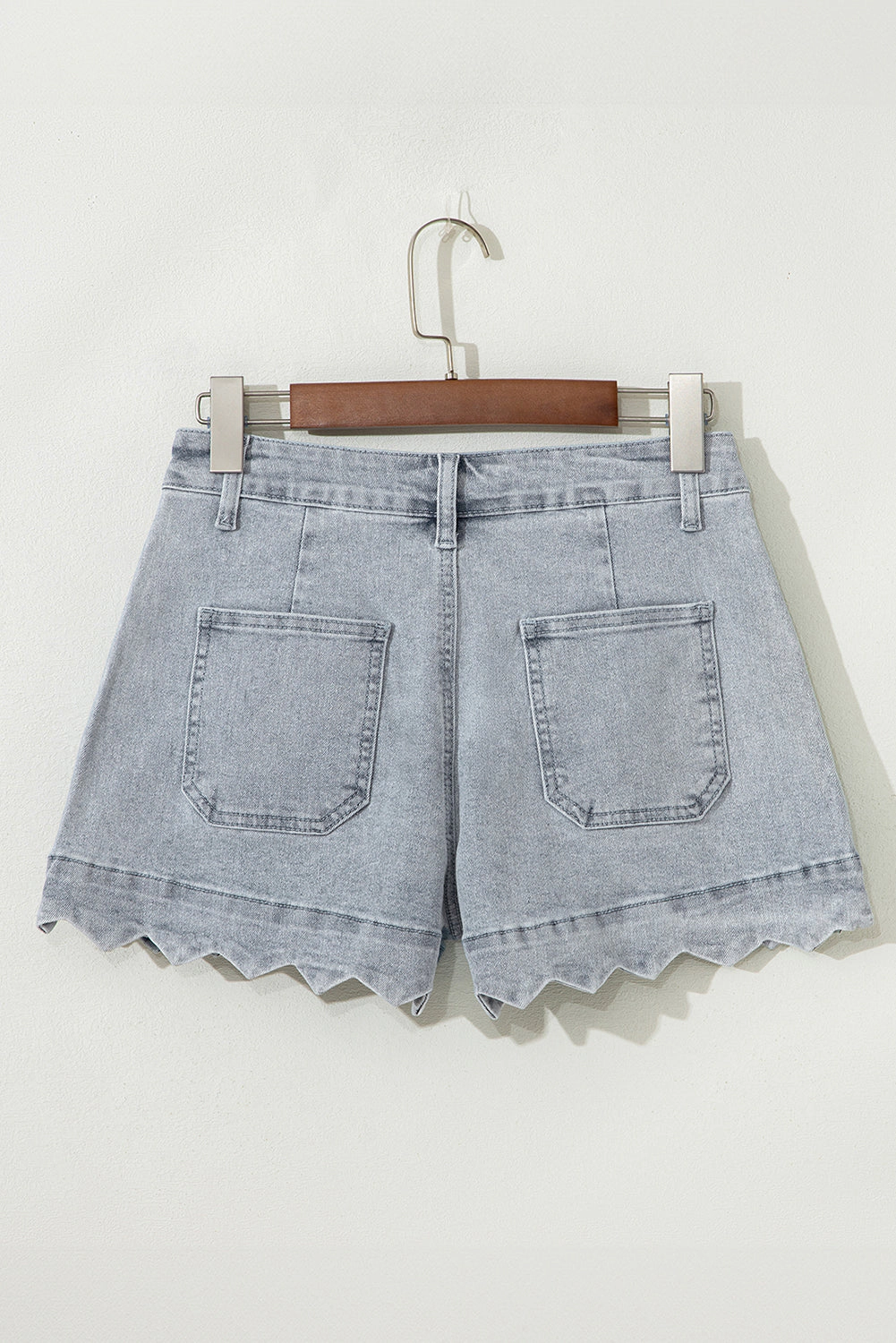 Threaded Pear Women's Scalloped Acid Wash High Waist Denim Shorts