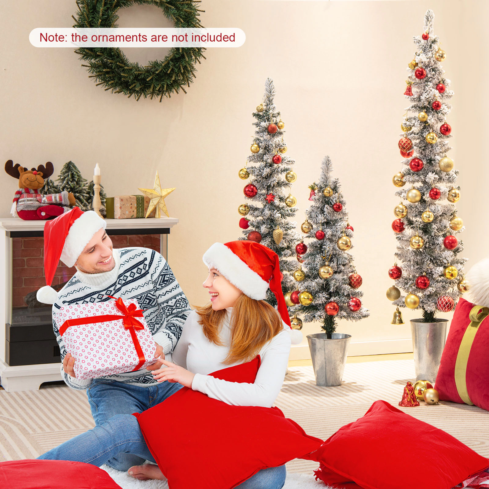 LJG Set of 3 Potted Artificial Christmas Tree Snow-Flocked