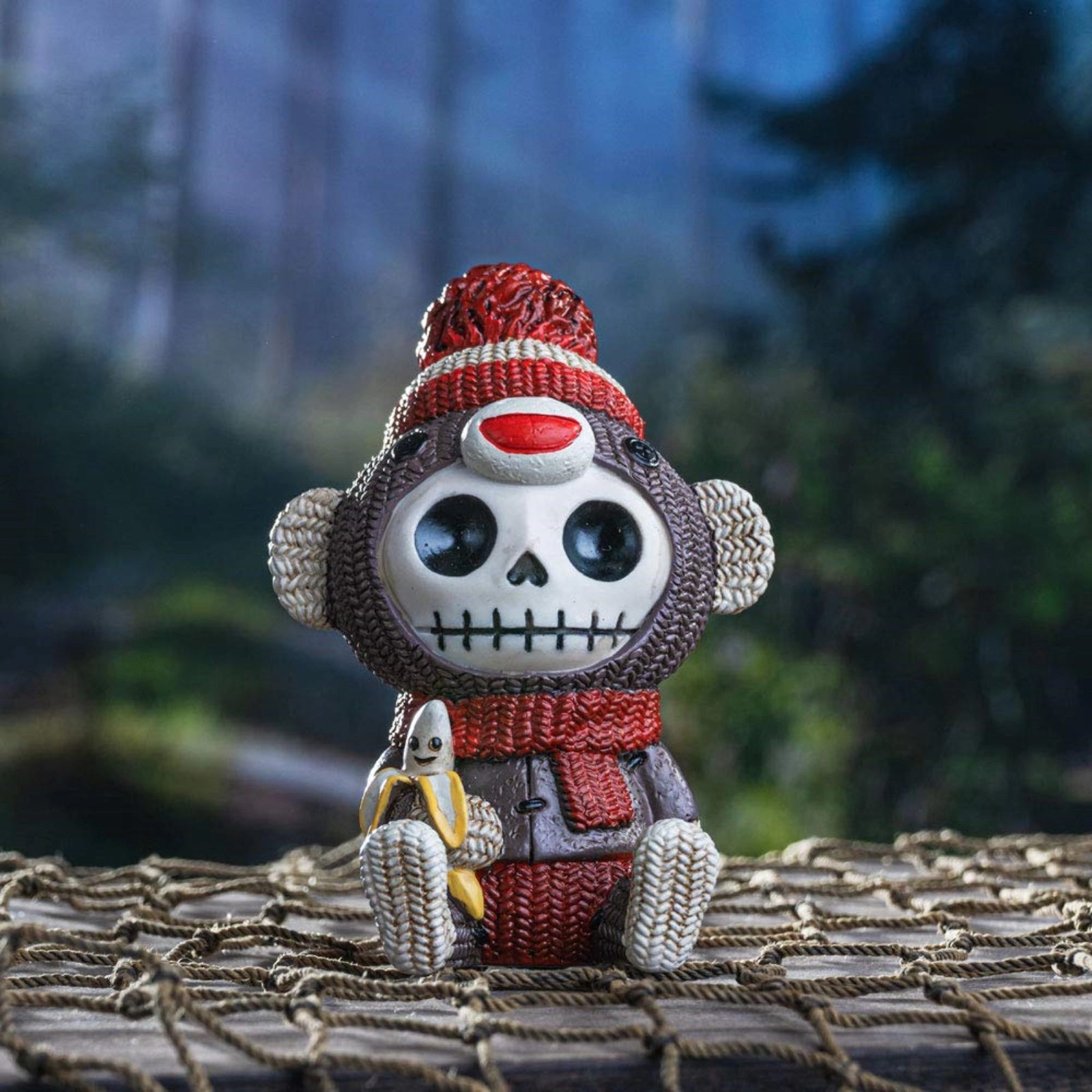 Pacific Giftware Furrybones Sock Munky Figurine Decorative Skeleton in Stuffed Toy Sock Monkey Costume 3 Inch Tall