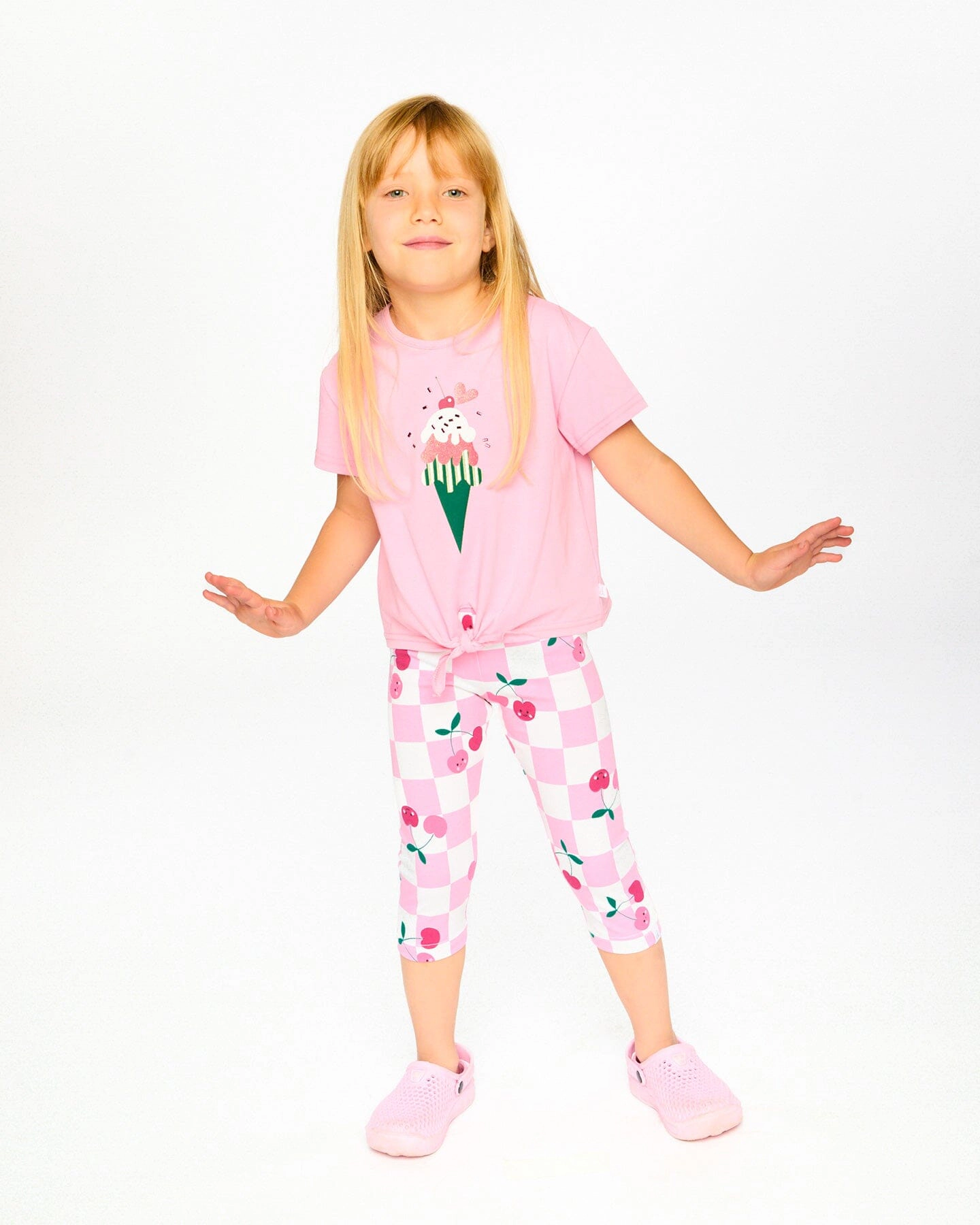 Deux par Deux Girls Ice Cream Graphic Organic Cotton Jersey T-Shirt with Tie At Waist