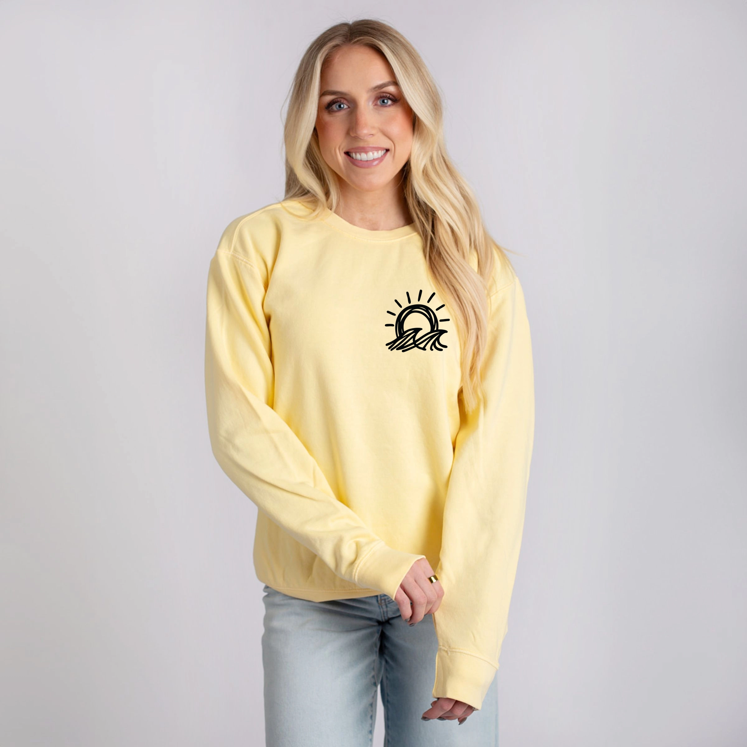 Simply Sage Market - Sun and Waves Sketch Women's Lightweight Garment Dyed Sweatshirt