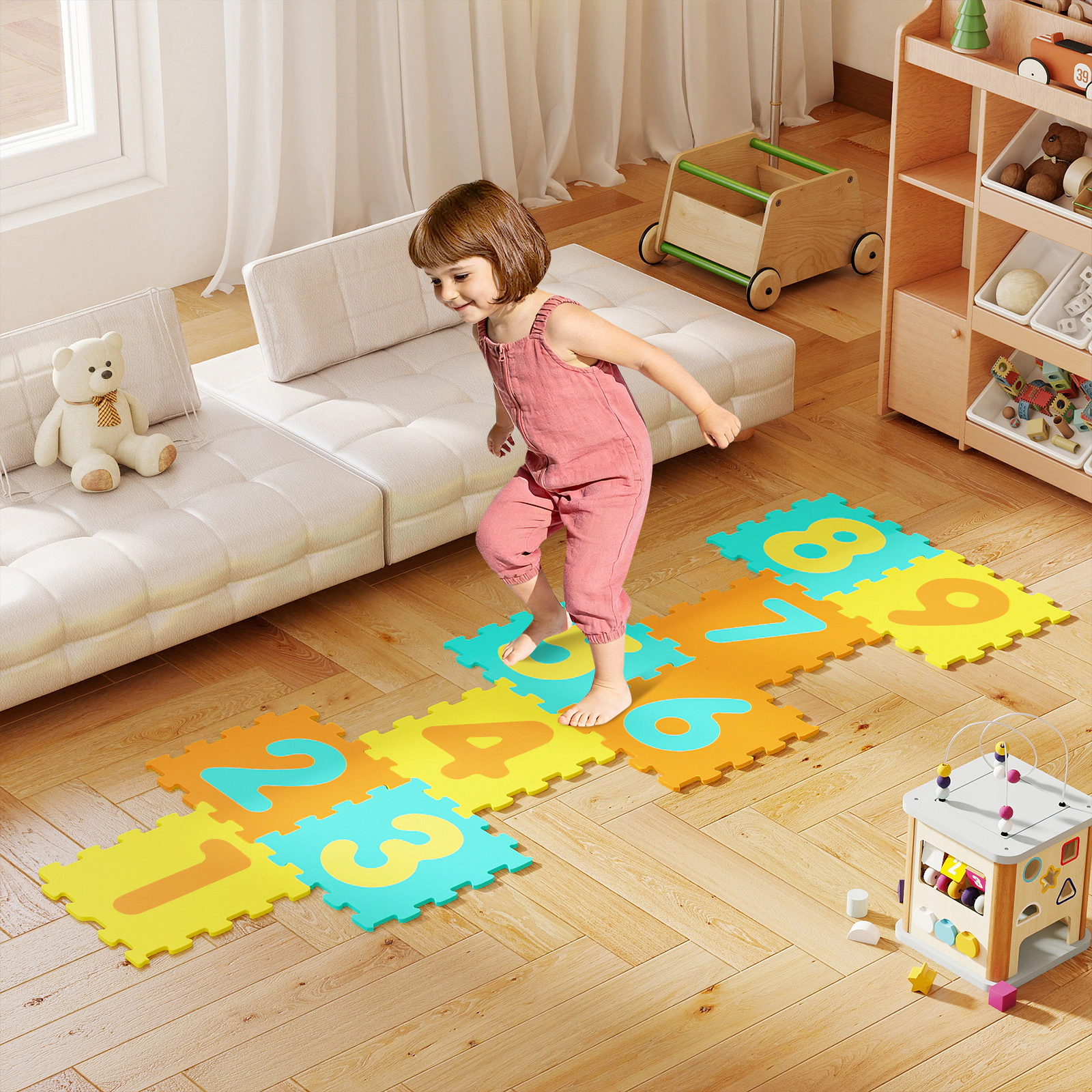 SUGIFT 9-Piece 12.5-in Interlocking EVA Foam Puzzle Play Mat with Removable Numbers and 3 Marker Discs