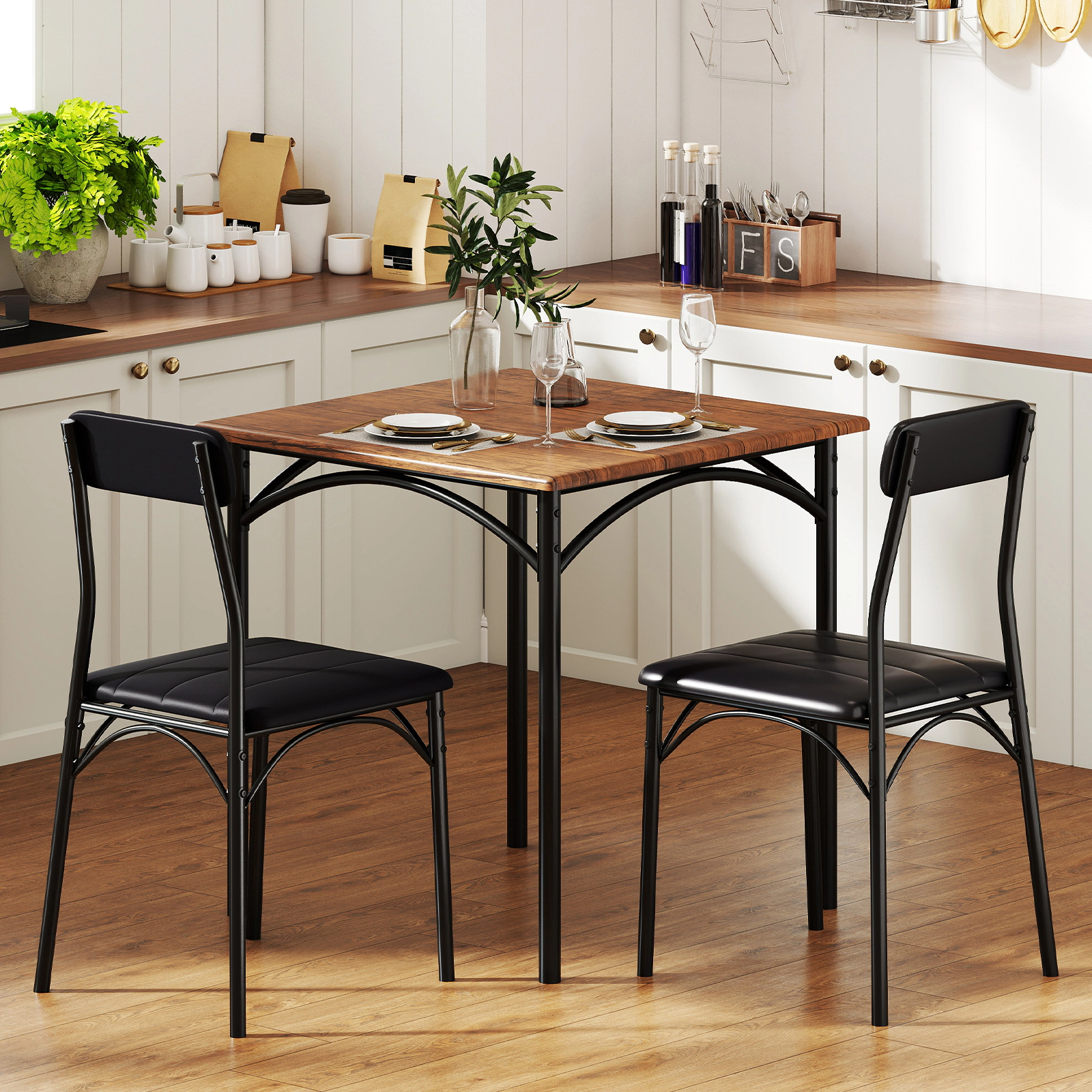 LJG 3-Piece Dining Table Set Square Kitchen Table and 2 Chairs for Dining Room