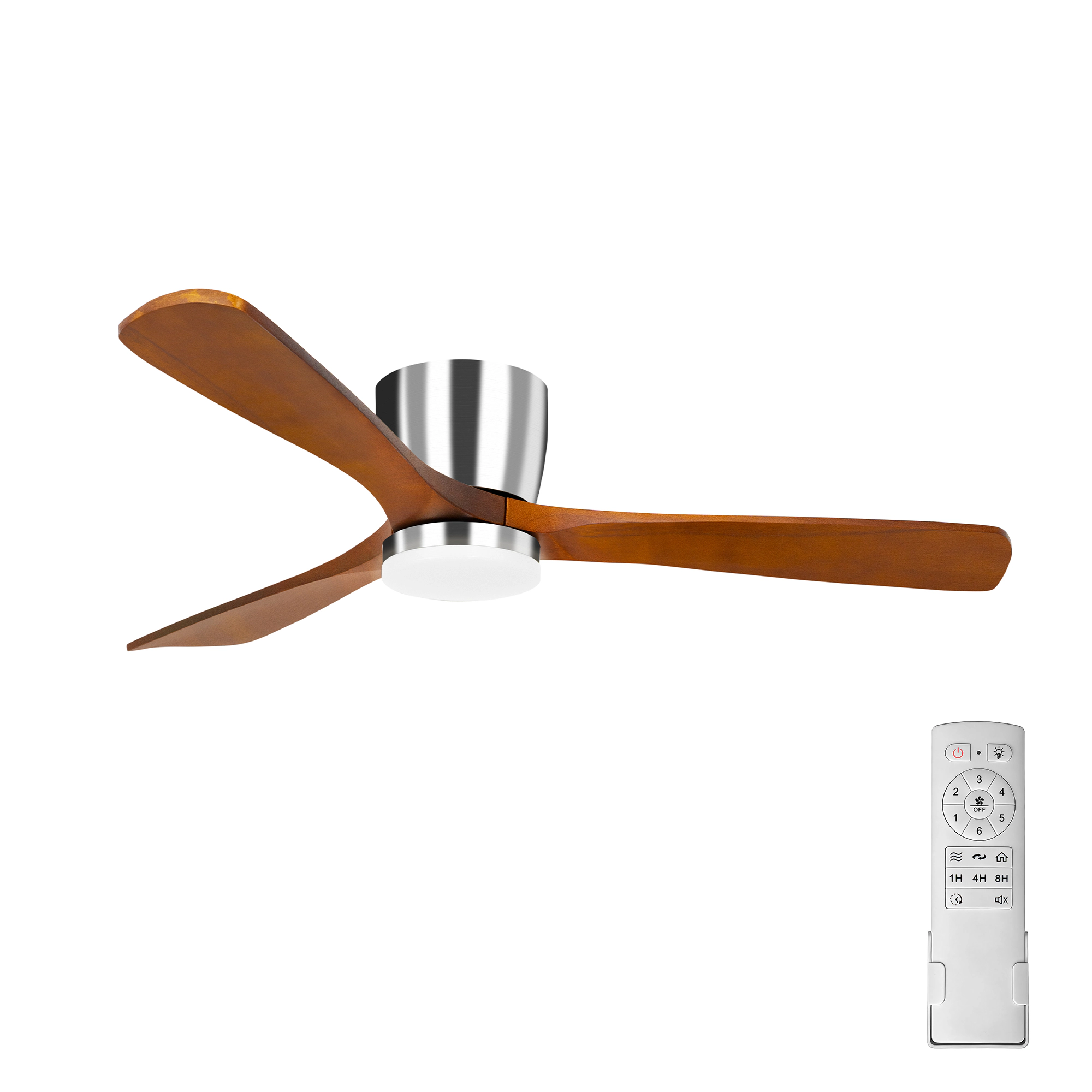 Flynama 52 in. Silver Flush Mount Ceiling Fan with light, 3-Reversible Brown Blades, 6-Speeds Reversible DC Motor