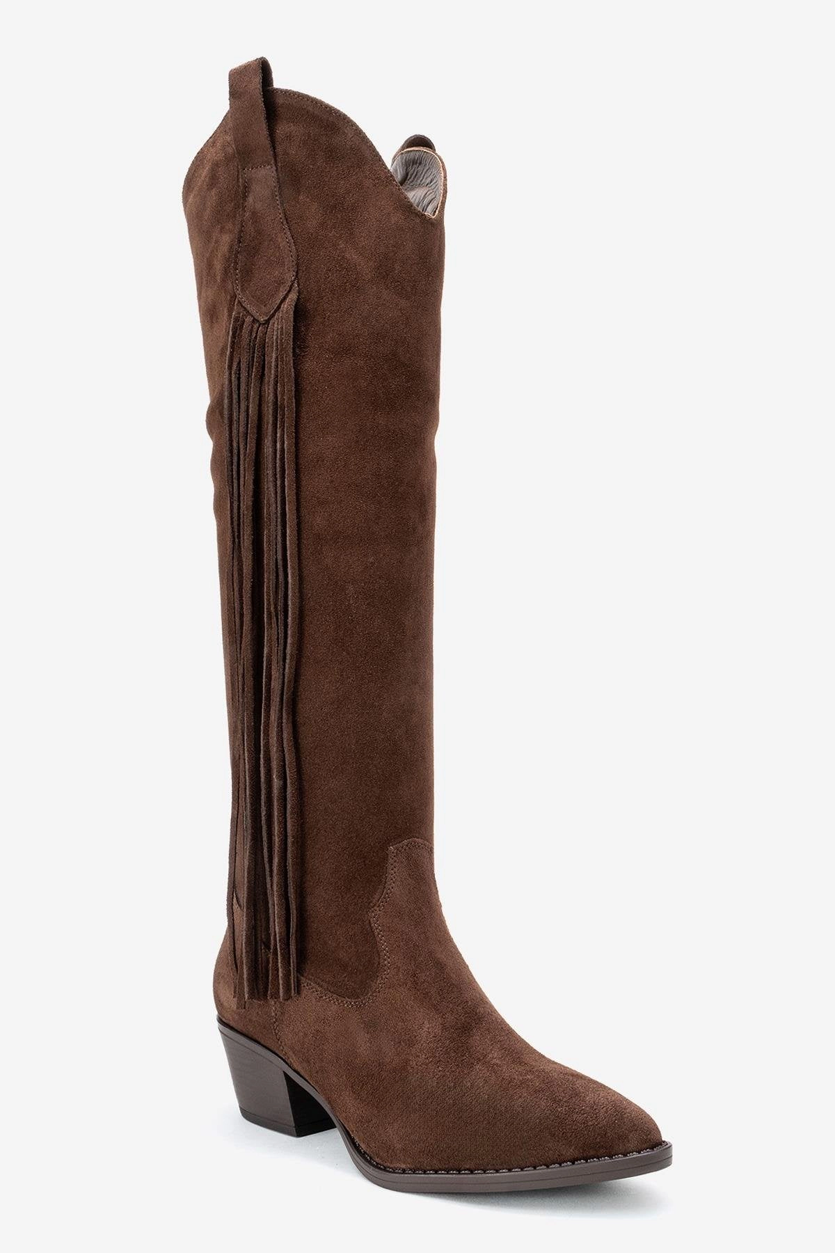 Forever & Always Womens Rios Leather Fringe Knee High Boots