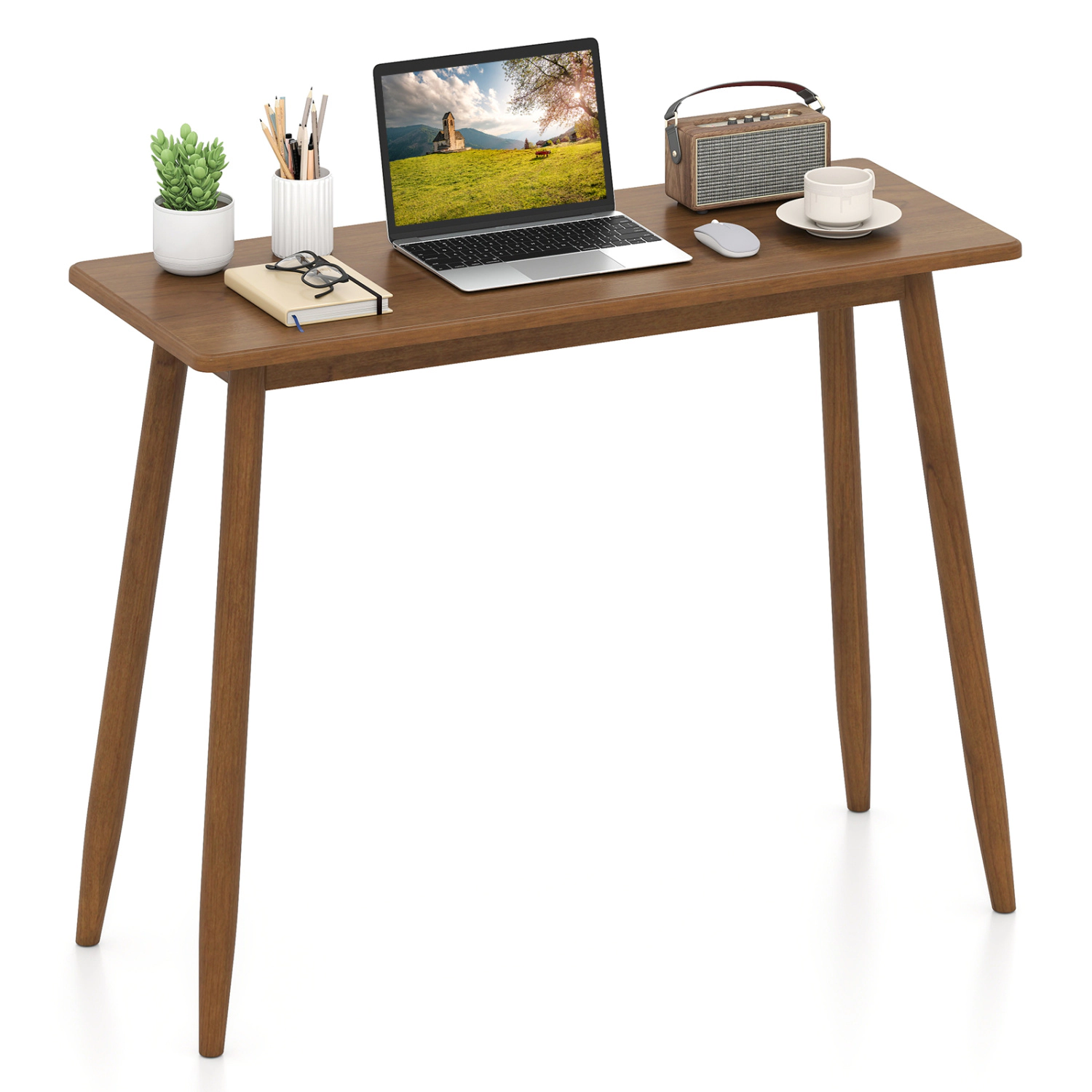 LJG Computer Desk with Rubber Wood Legs Wooden Writing Desk with Spacious Tabletop