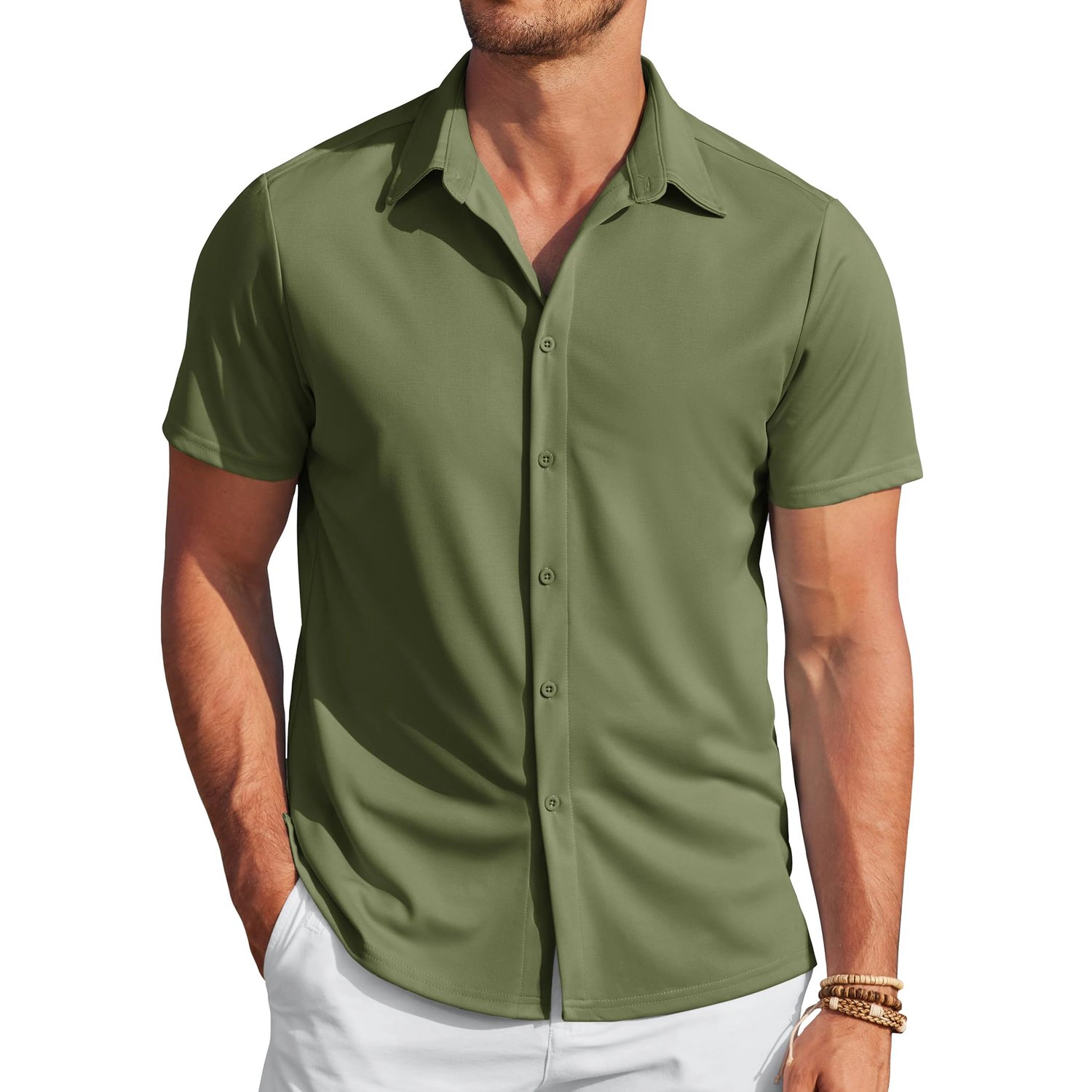 COOFANDY Mens Short Sleeve Button Down Shirts  Spread Collar Casual Tops