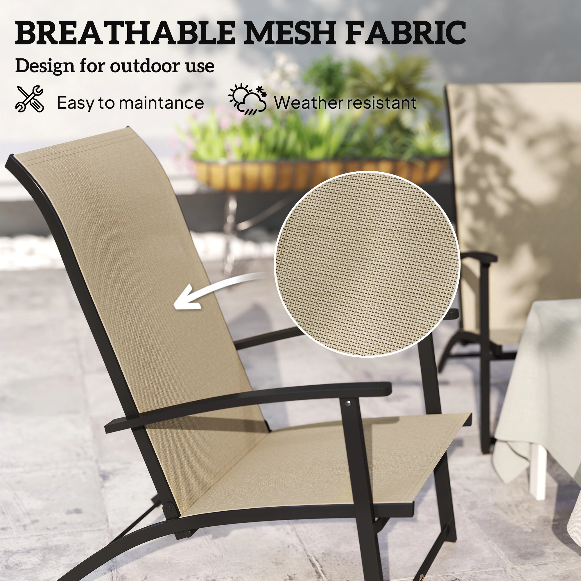 HONGGE Set of 2 Outdoor Dining Chairs with High Back Armrests Folding Patio for Lawn Camping