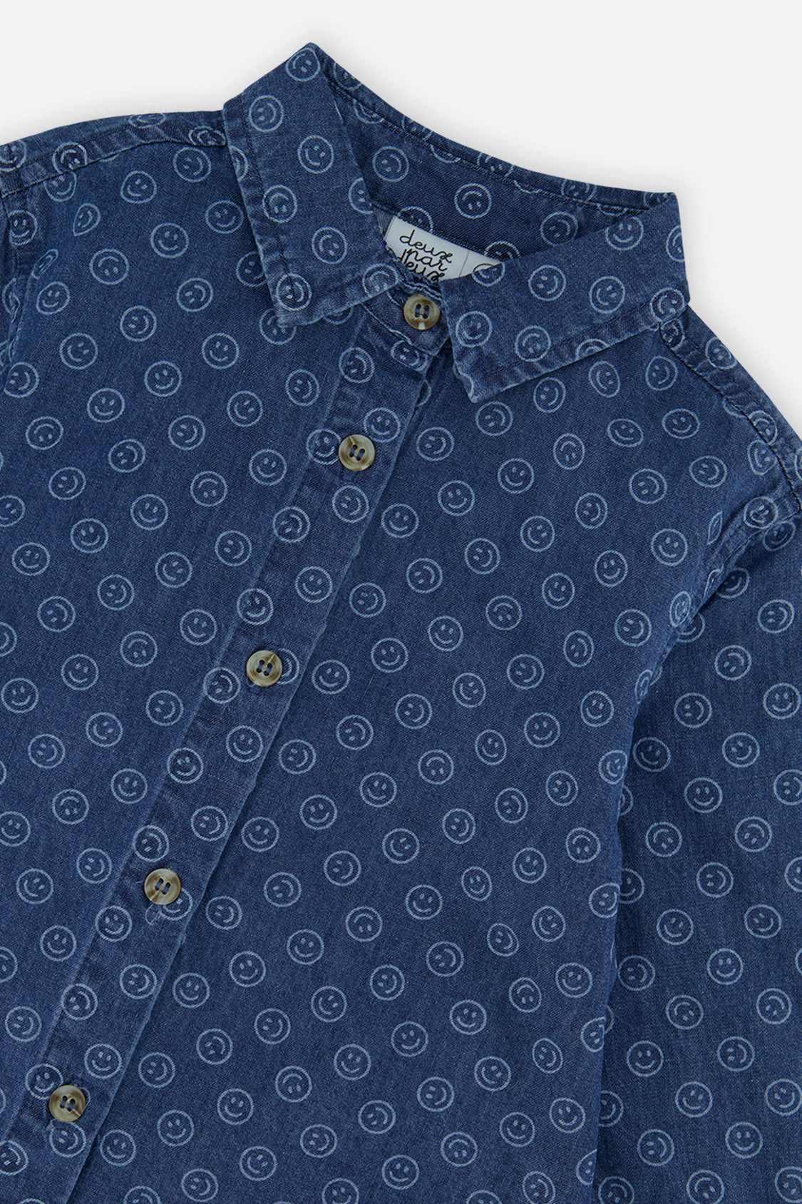 Deux par Deux Boys Smiley Print Chambray Shirt