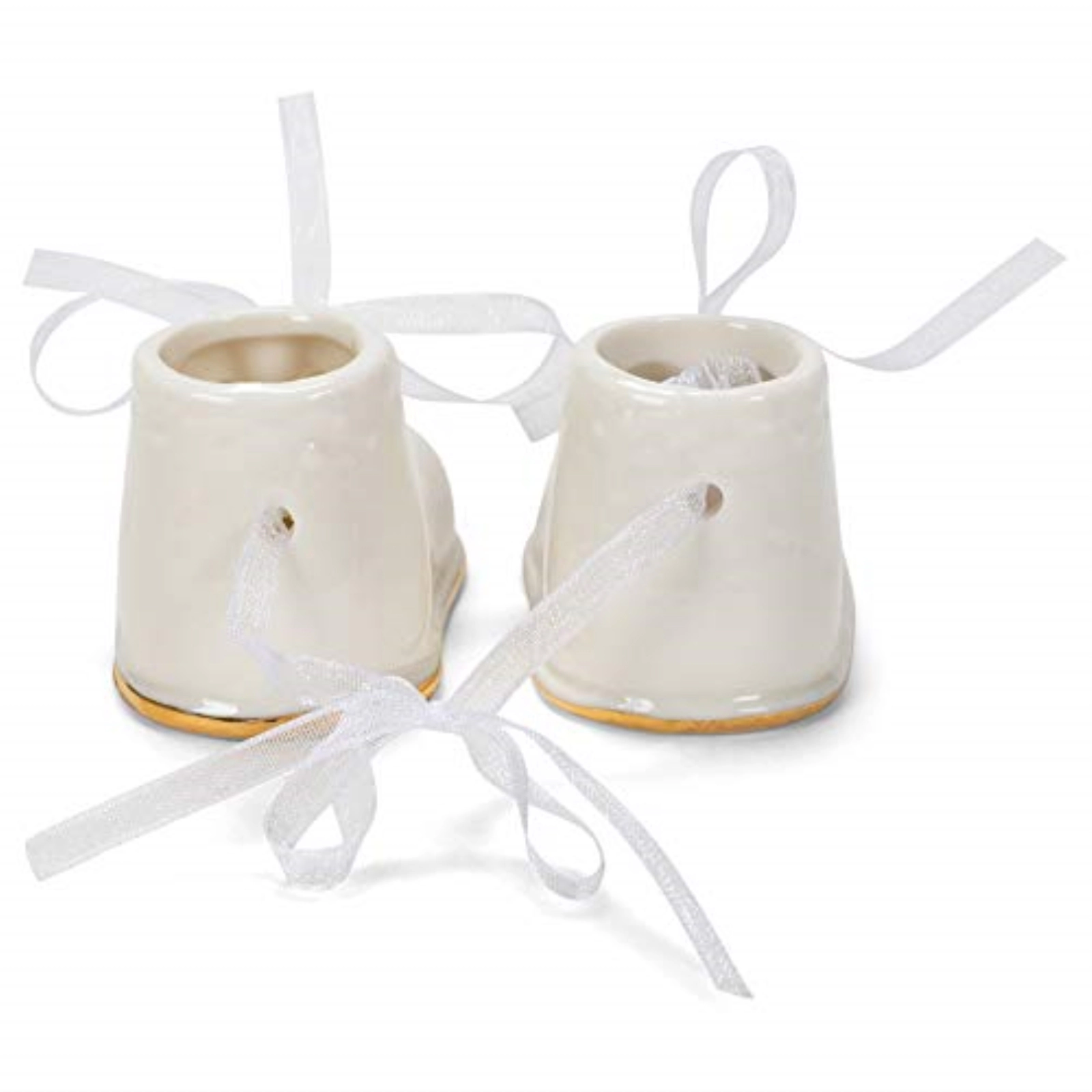 Ganz White Baby Booties Porcelain Christmas Tree Ornament 2 Piece Set