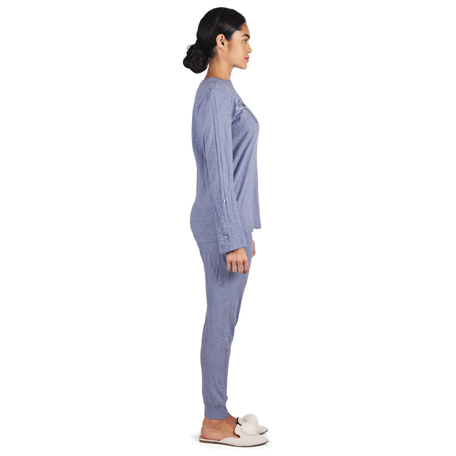 MeMoi Women's 100% Cotton Slub Knit Metallic Star Accent Pajama Set