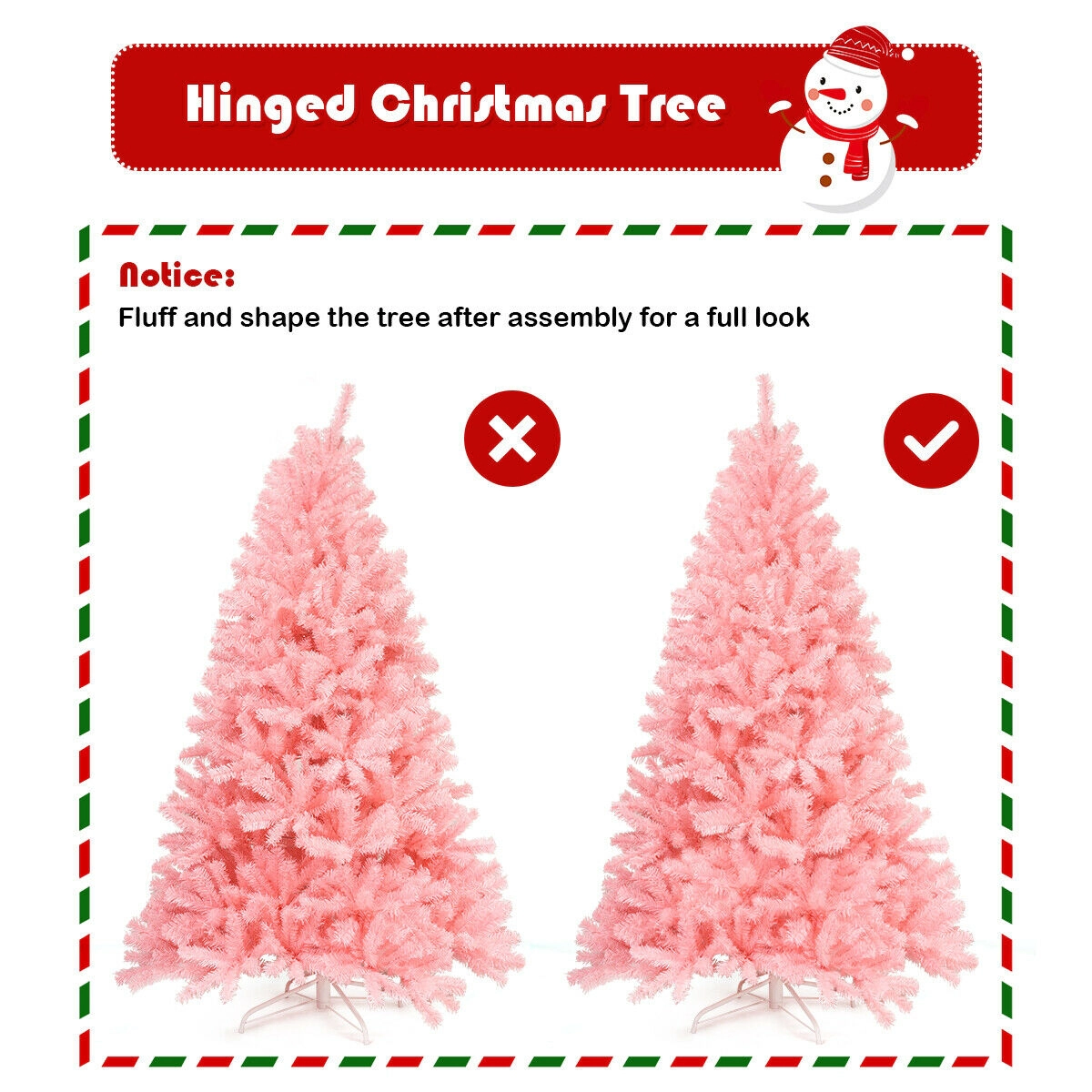 SUGIFT 7.5-ft Pink Cherry Blossom Artificial Christmas Tree Hinged Full Fir with 1258 Tips and Metal Stand