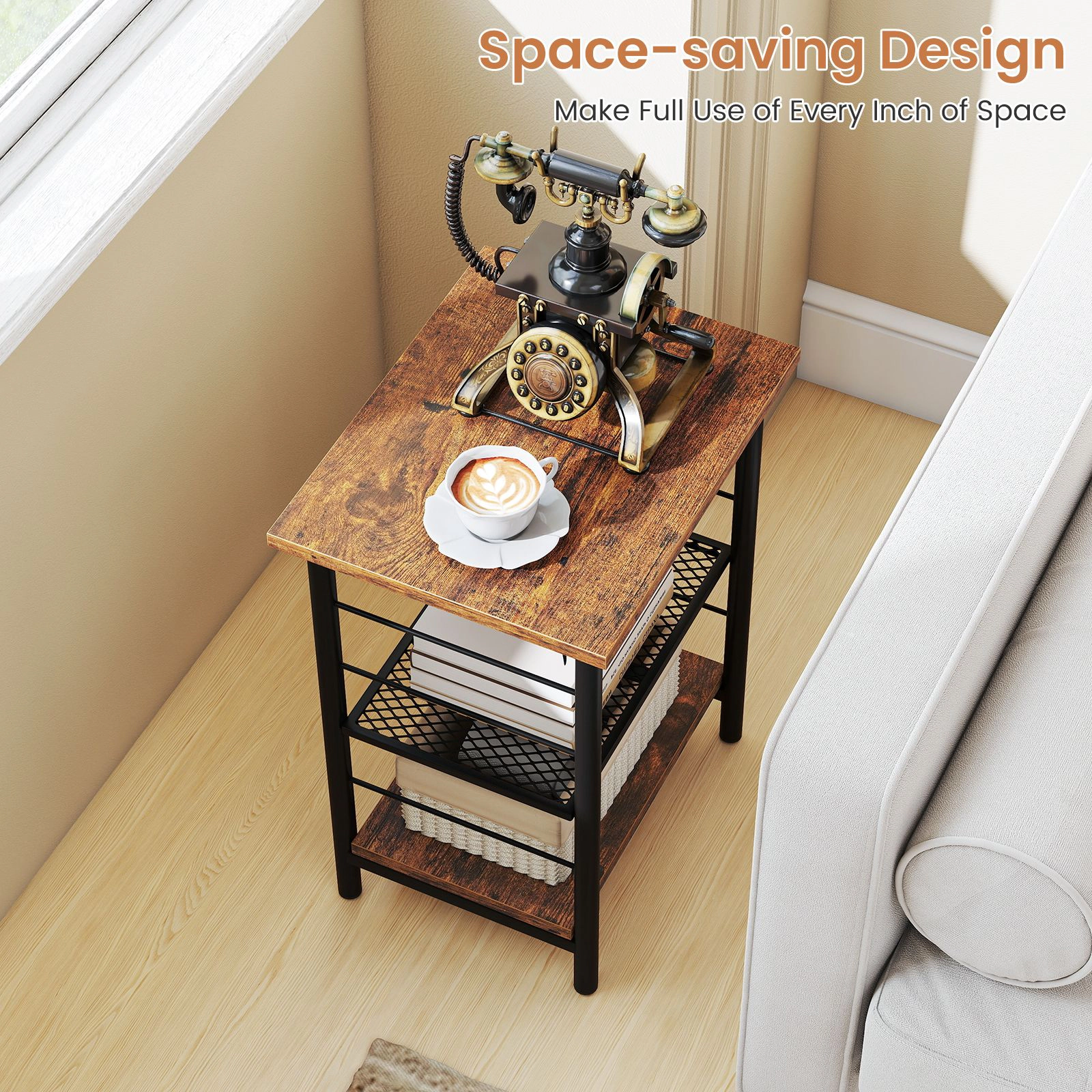 SlickBlue 3 Tier Nightstand with Adjustable Shelf for Small Spaces