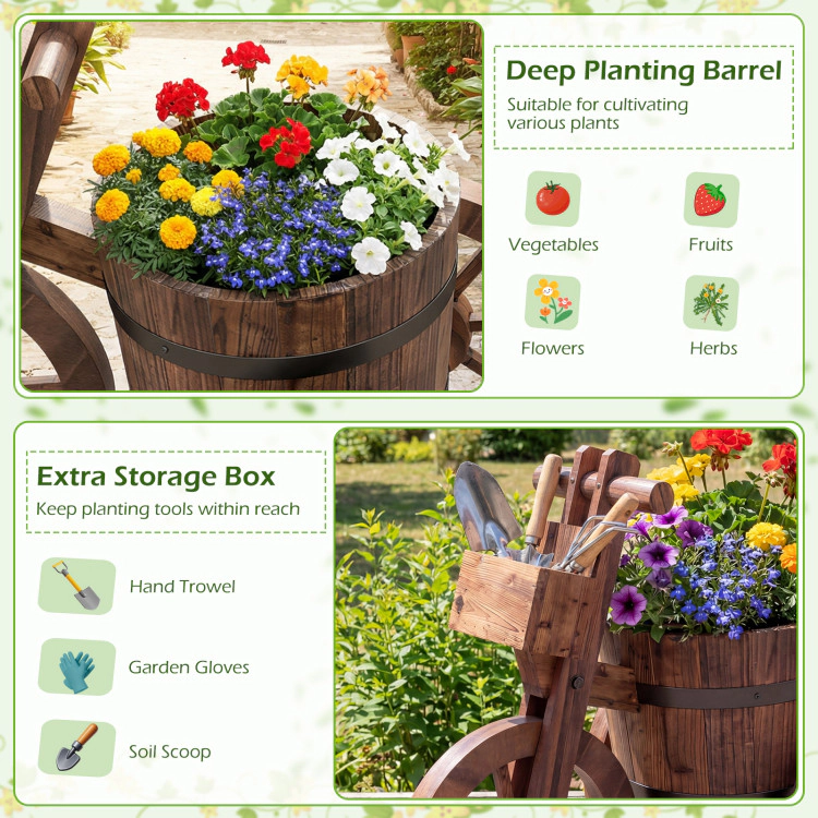 Hivvago Rustic Wood Tricycle Planter with Wheels and Storage Box