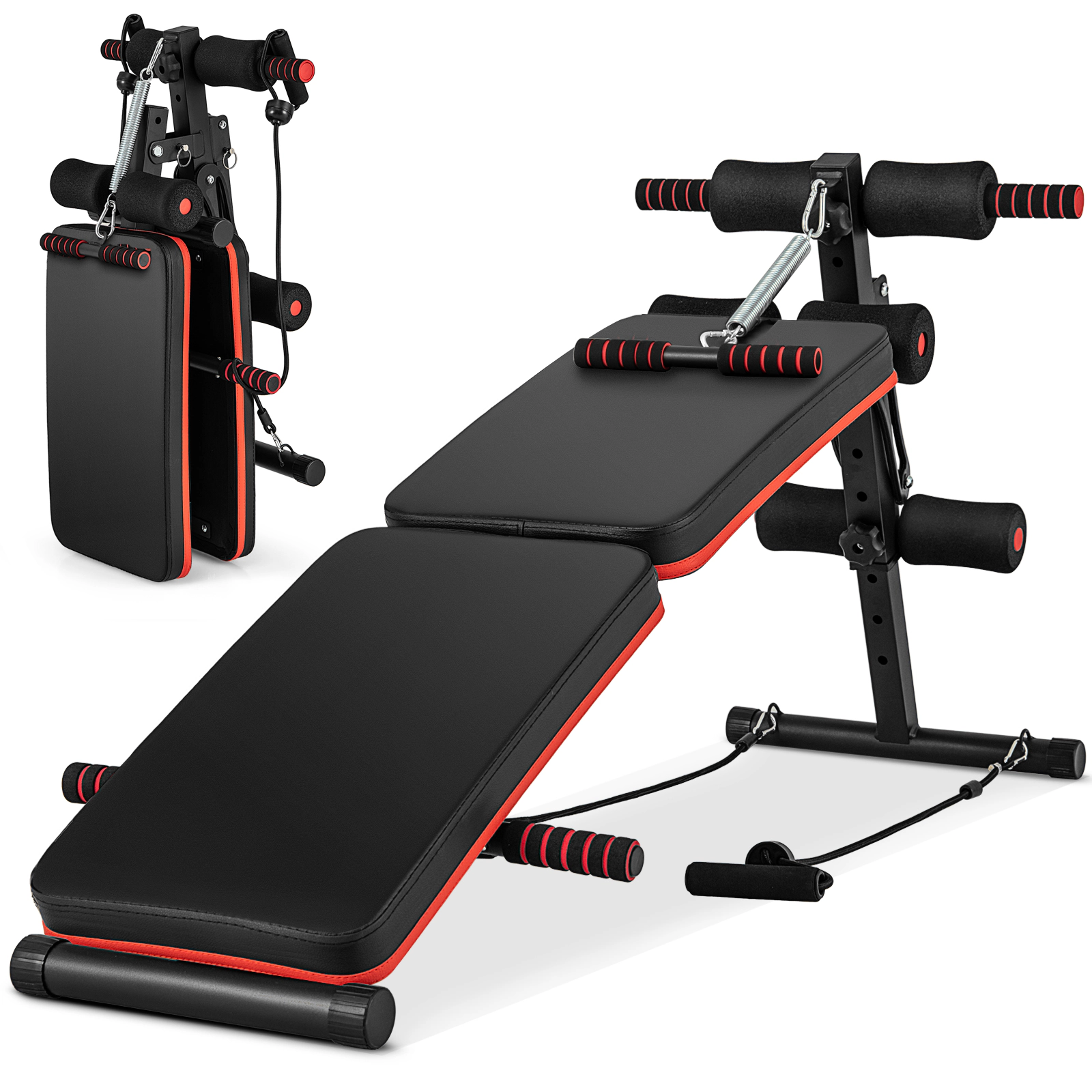 SUGIFT Red and Black 330-lb Capacity 4-Position Adjustable Foldable Sit Up Workout Bench with Padded Support