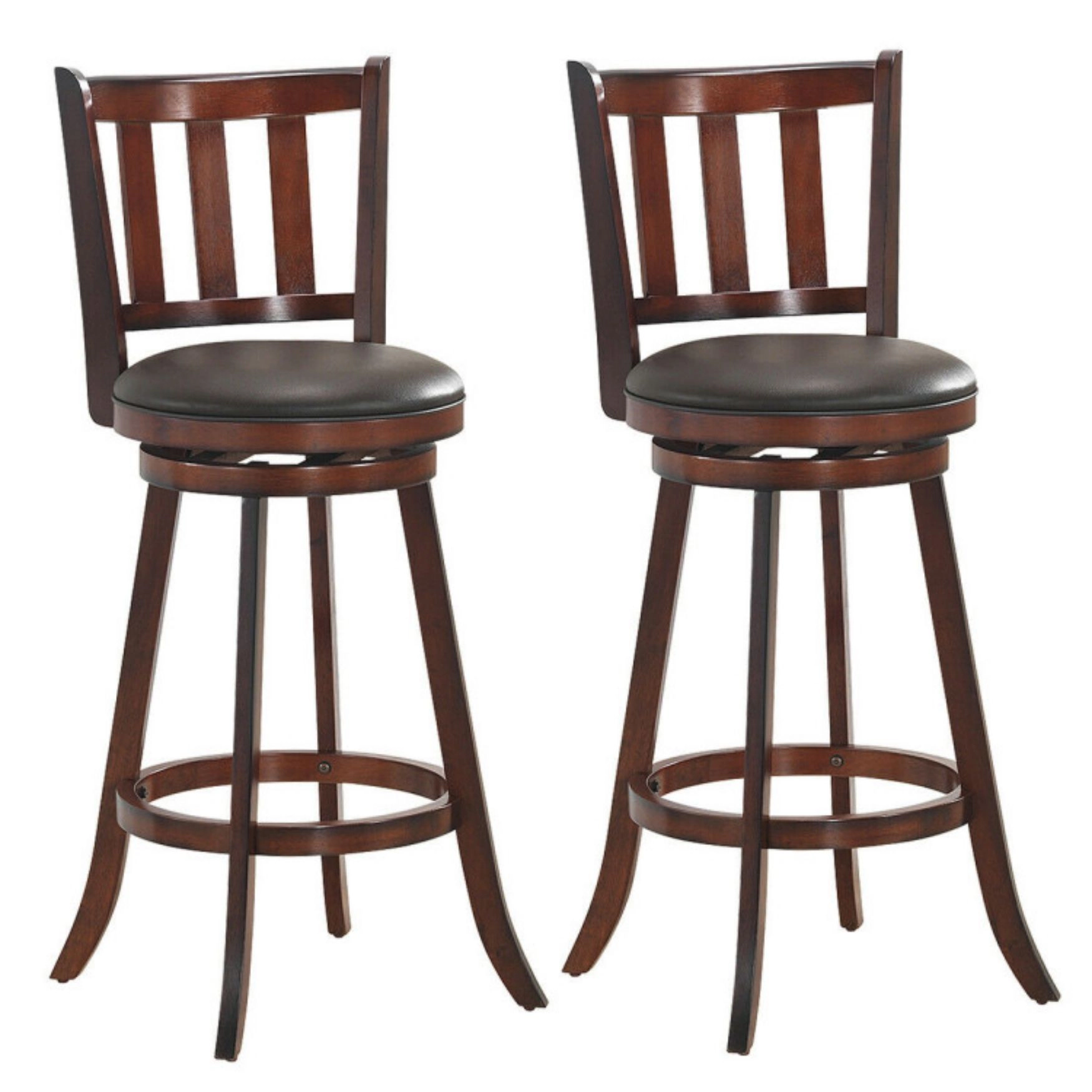 SUGIFT Nut Brown Cushioned PVC Leather Seat Set of 2 Swivel Counter Height Bar Stools