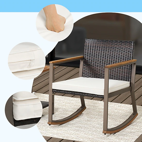 Hivvago 3 Pieces Rattan Rocking Bistro Set With Coffee Table And Cushions