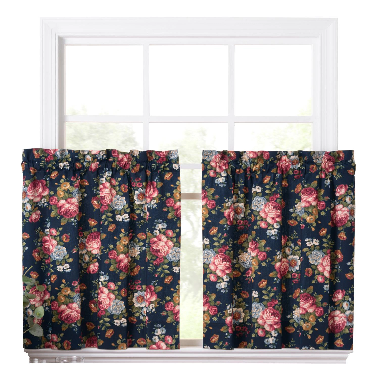 Ellis Bella Stylish Medium Scale Printed Floral Pattern 1.5 Rod Pocket Tier for Windows
